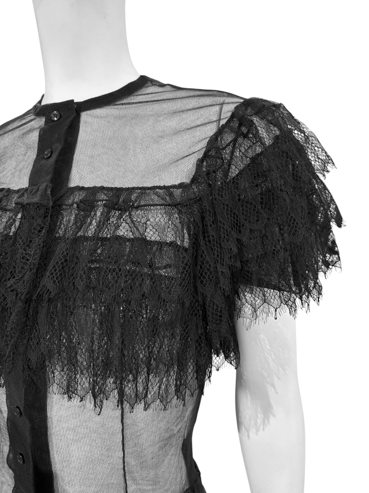 ALAÏA SS2016 BLACK TULLE & LACE SHEER TOP