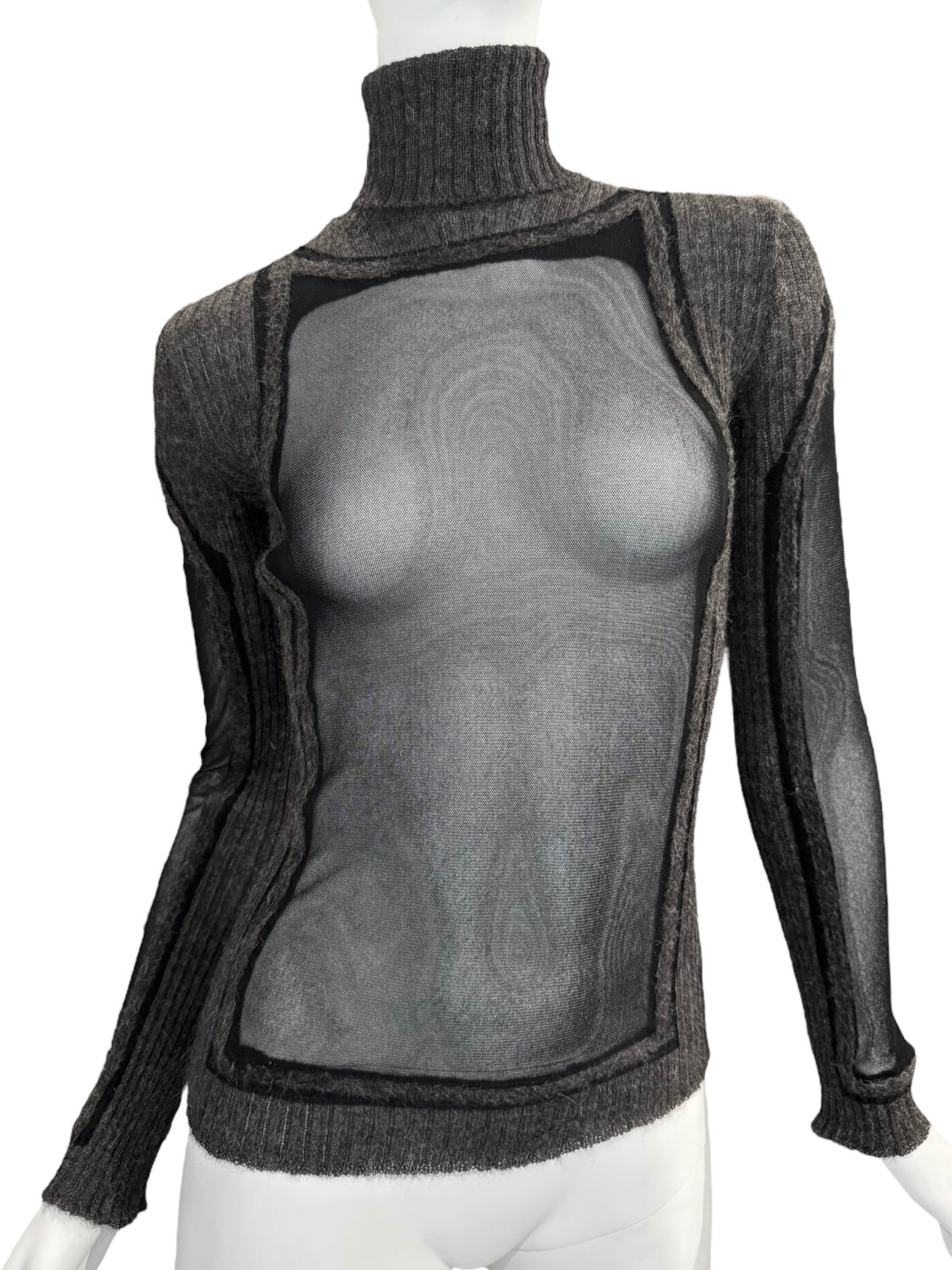 JEAN PAUL GAULTIER 2000s GREY MESH & ALPACA TOP