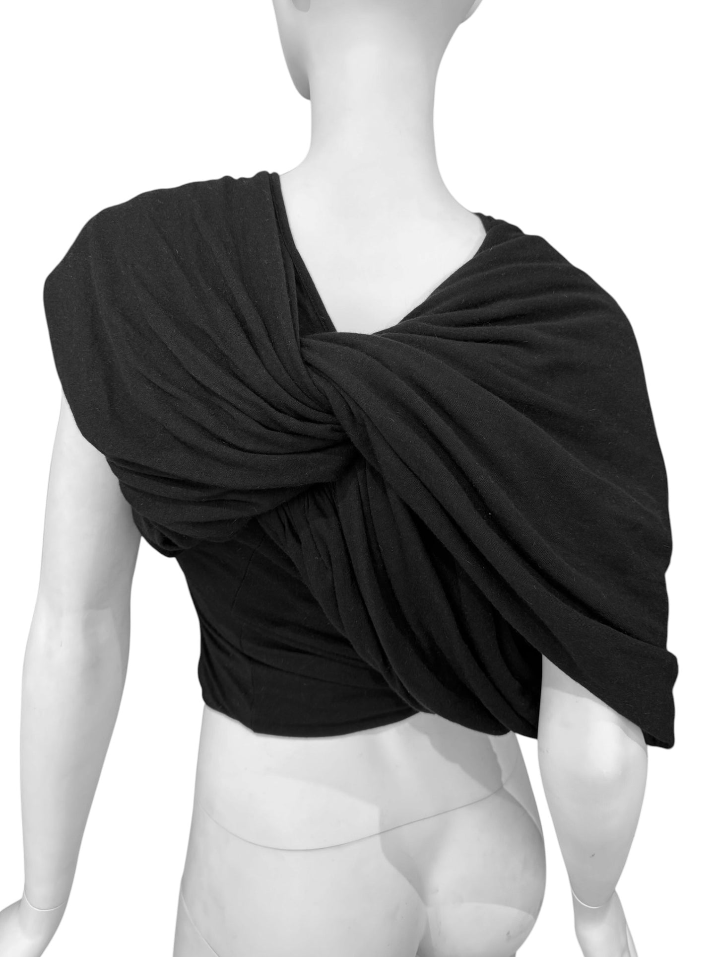 RICK OWENS FW2024 «PORTERVILLE» BLACK ASYMMETRICAL DRAPED TOP
