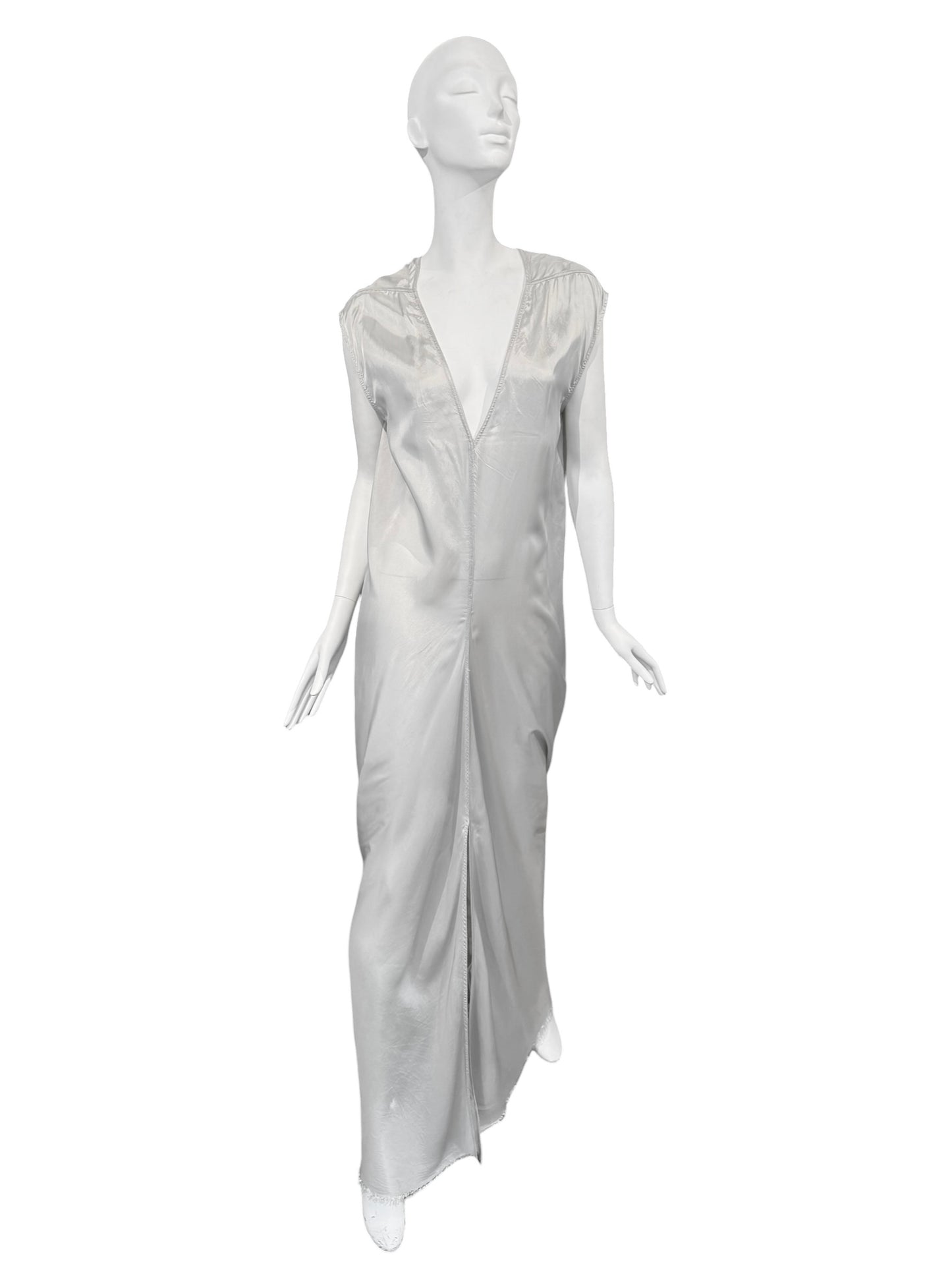 RICK OWENS SS2020 «TECUATL» PEARL GREY DRAPED MAXI DRESS