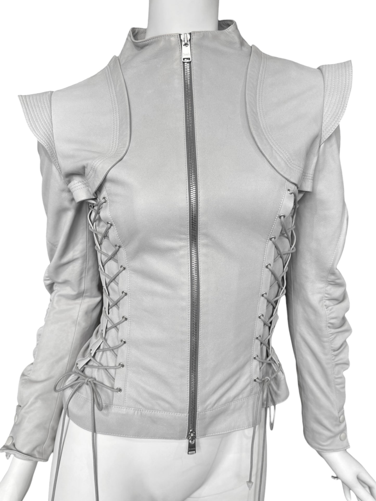 JITROIS 2000s GREY LEATHER LACE-UP JACKET