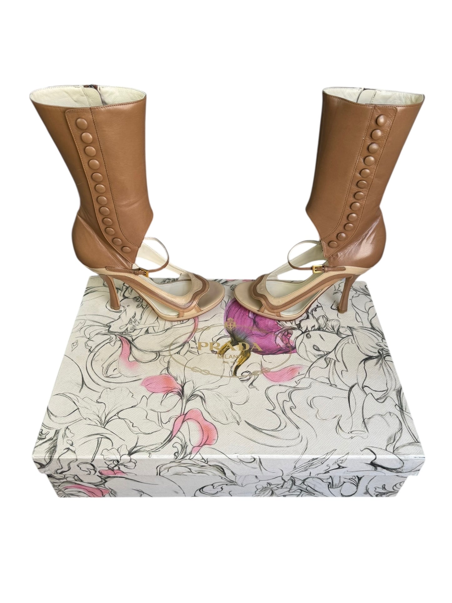 PRADA SS2008 BROWN LEATHER SANDAL BOOTS