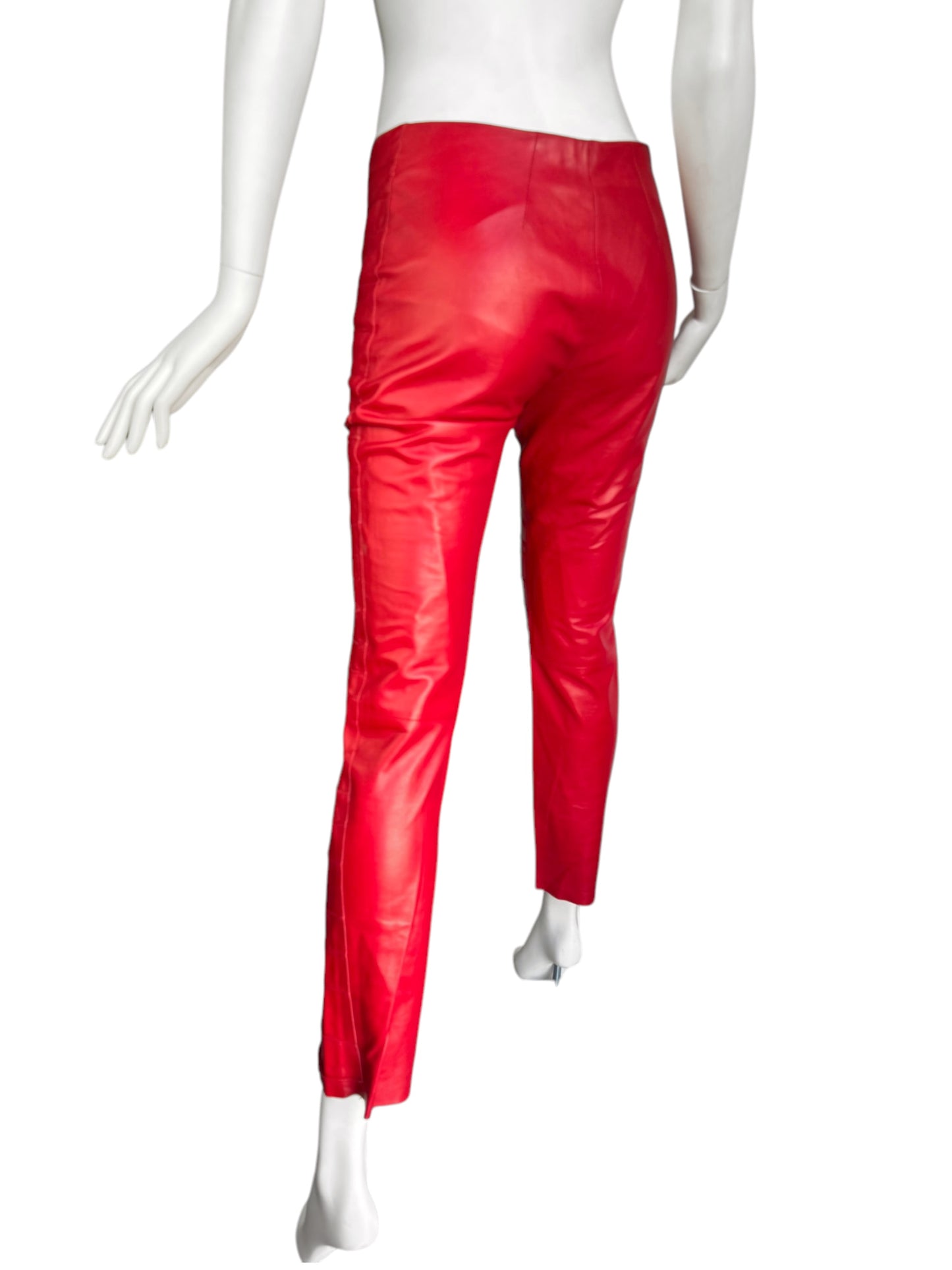 FAYÇAL AMOR SS2004 RED LAMB LEATHER DARTED PANTS