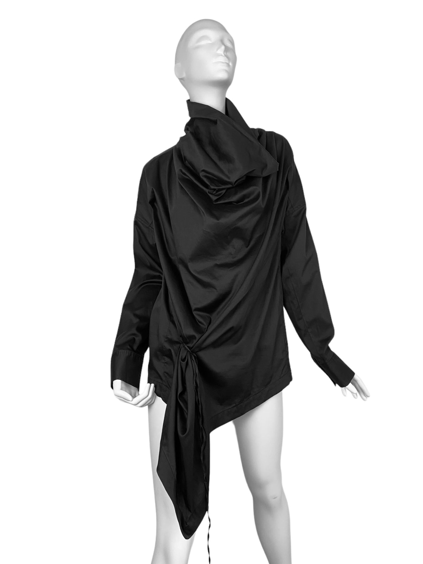 CORA KEMPERMAN 2010s BLACK COWL NECK DRAPED BLOUSE