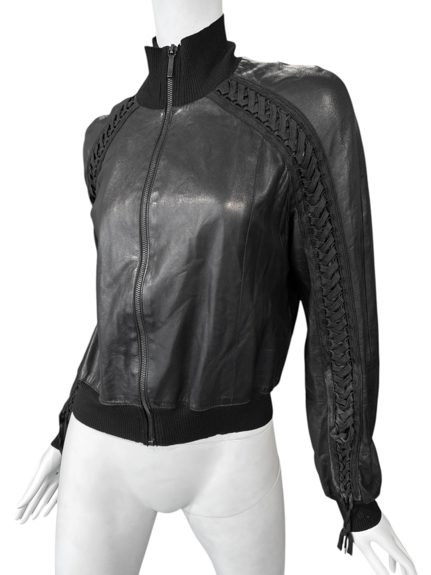 DIOR FW2002 BLACK LEATHER LACE-UP JACKET