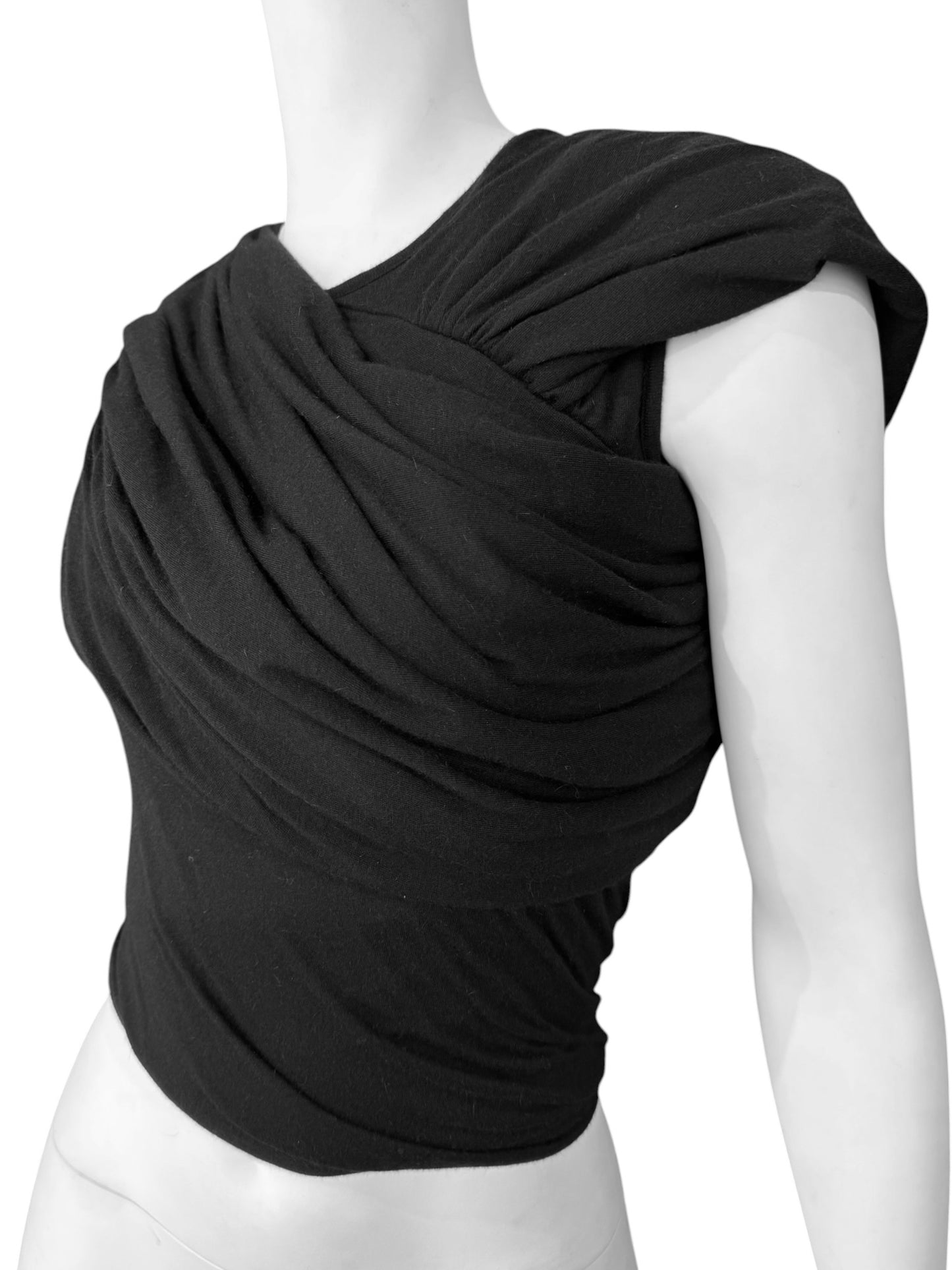 RICK OWENS FW2024 «PORTERVILLE» BLACK ASYMMETRICAL DRAPED TOP