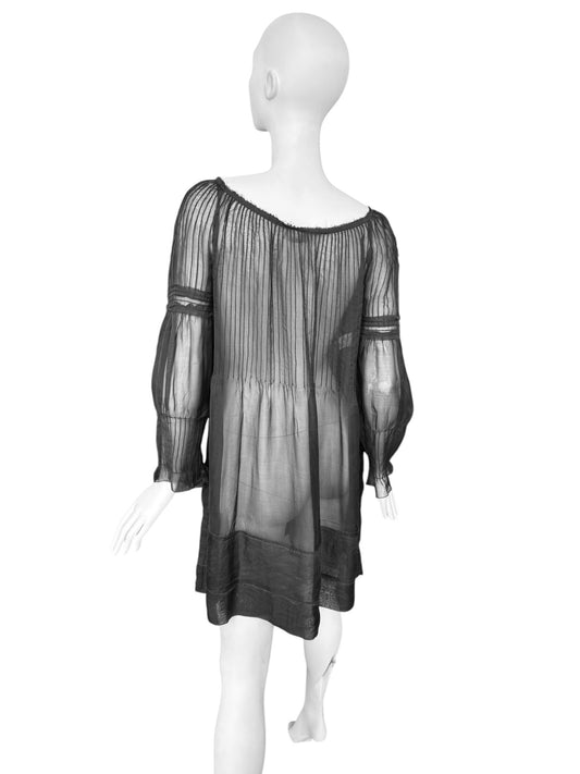 PHILOSOPHY DI ALBERTA FERRETTI 2000s BLACK SILK SHEER MINI DRESS