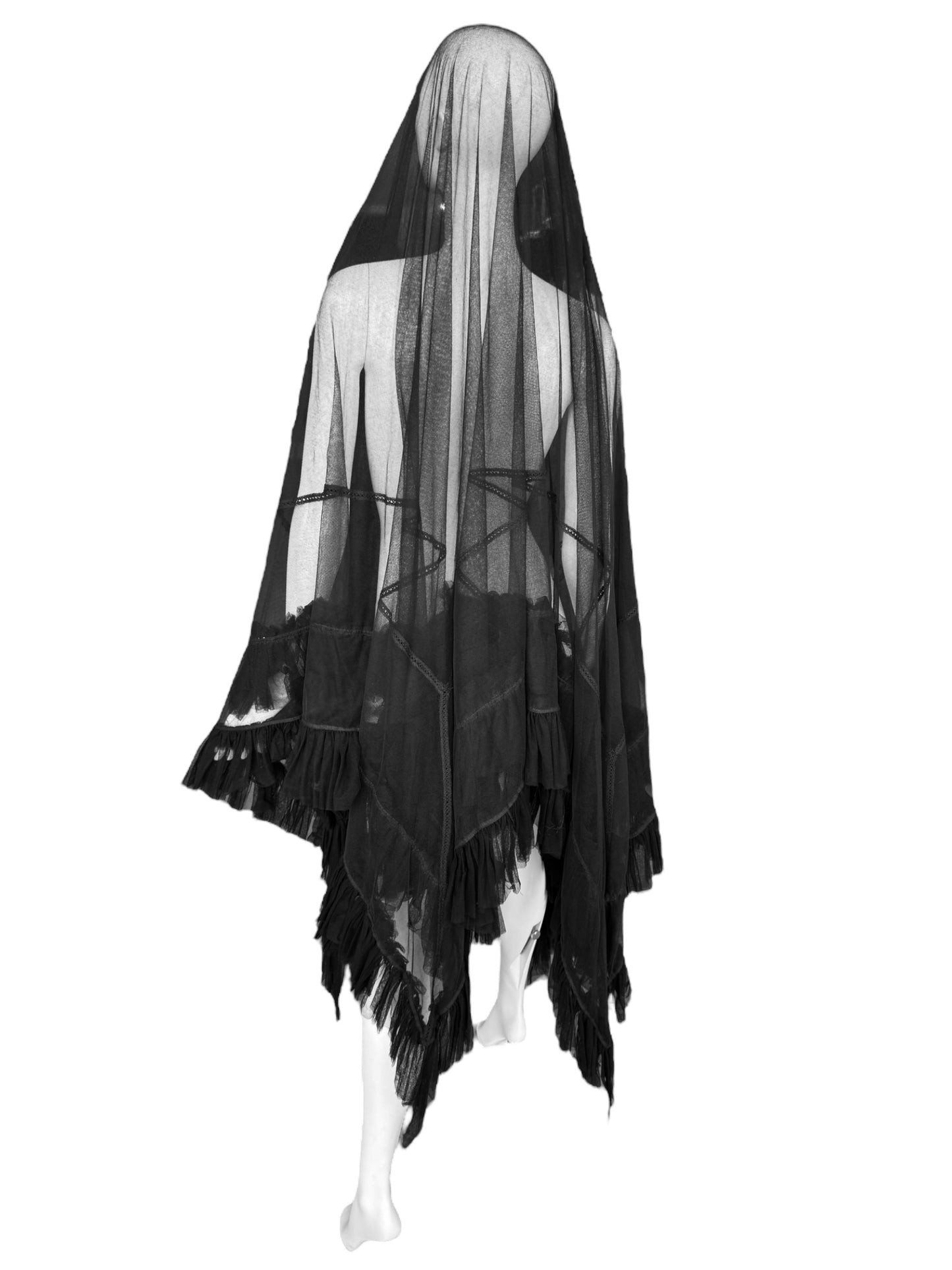 FAYÇAL AMOR FW1994 BLACK TULLE RUFFLES XXL SHAWL