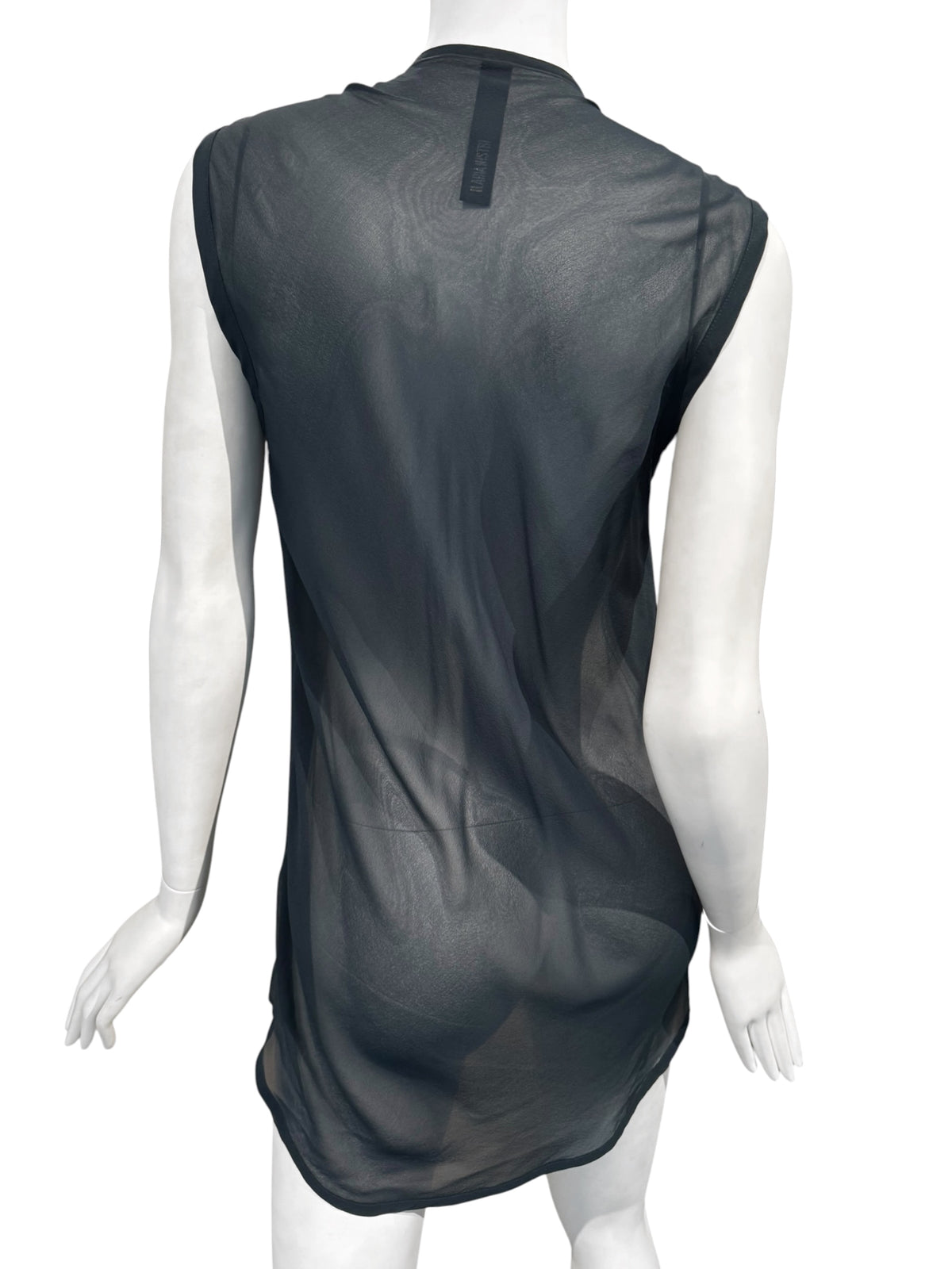 ILARIA NISTRI 2010s NAVY & BLACK SILK & LEATHER TANK TOP