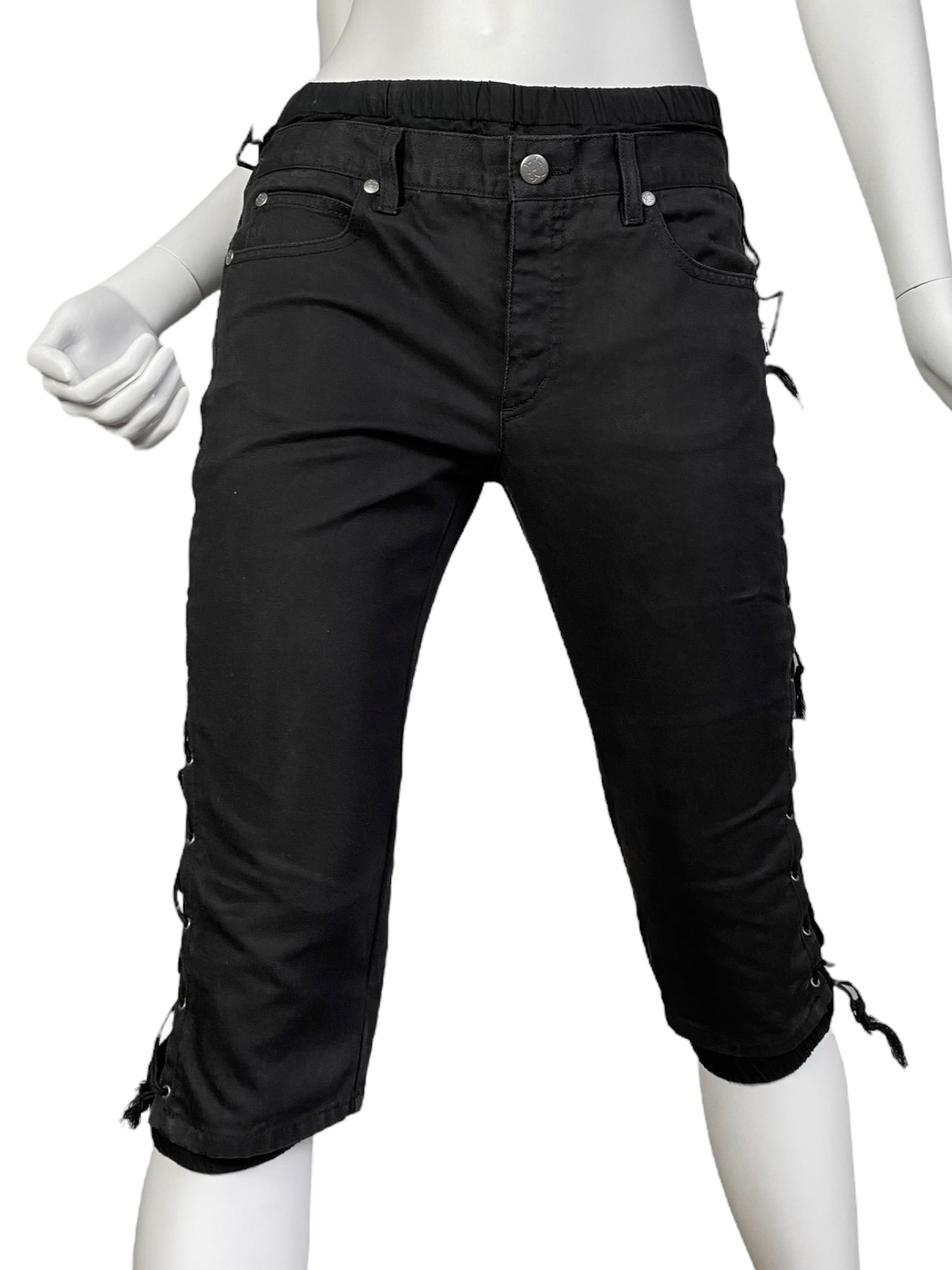 JEAN-PAUL GAULTIER 2000s BLACK LACED UP CAPRI PANTS