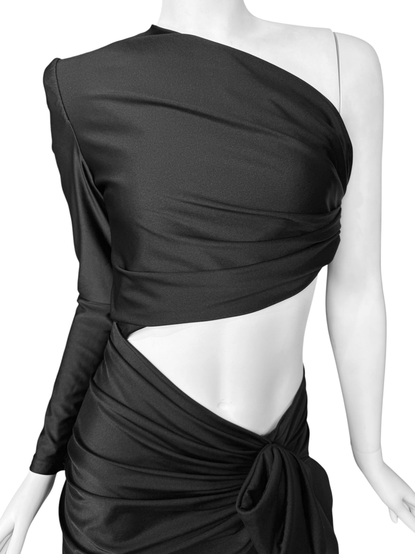 SAINT LAURENT SS2022 BY ANTHONY VACCARELLO BLACK ASYMMETRICAL CUT OUT MAXI DRESS