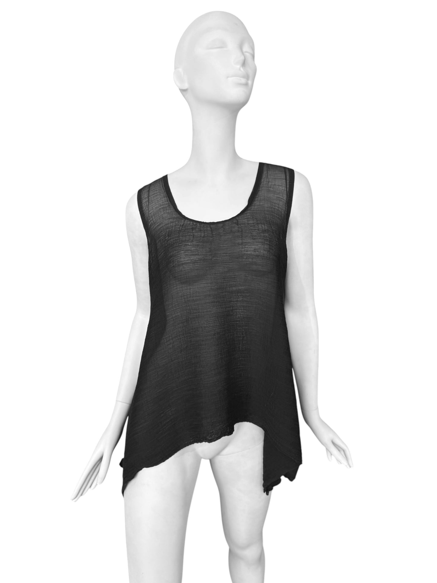 CAULIFLOWER ISSEY MIYAKE 2010s BLACK PLEATED SHEER TANK TOP