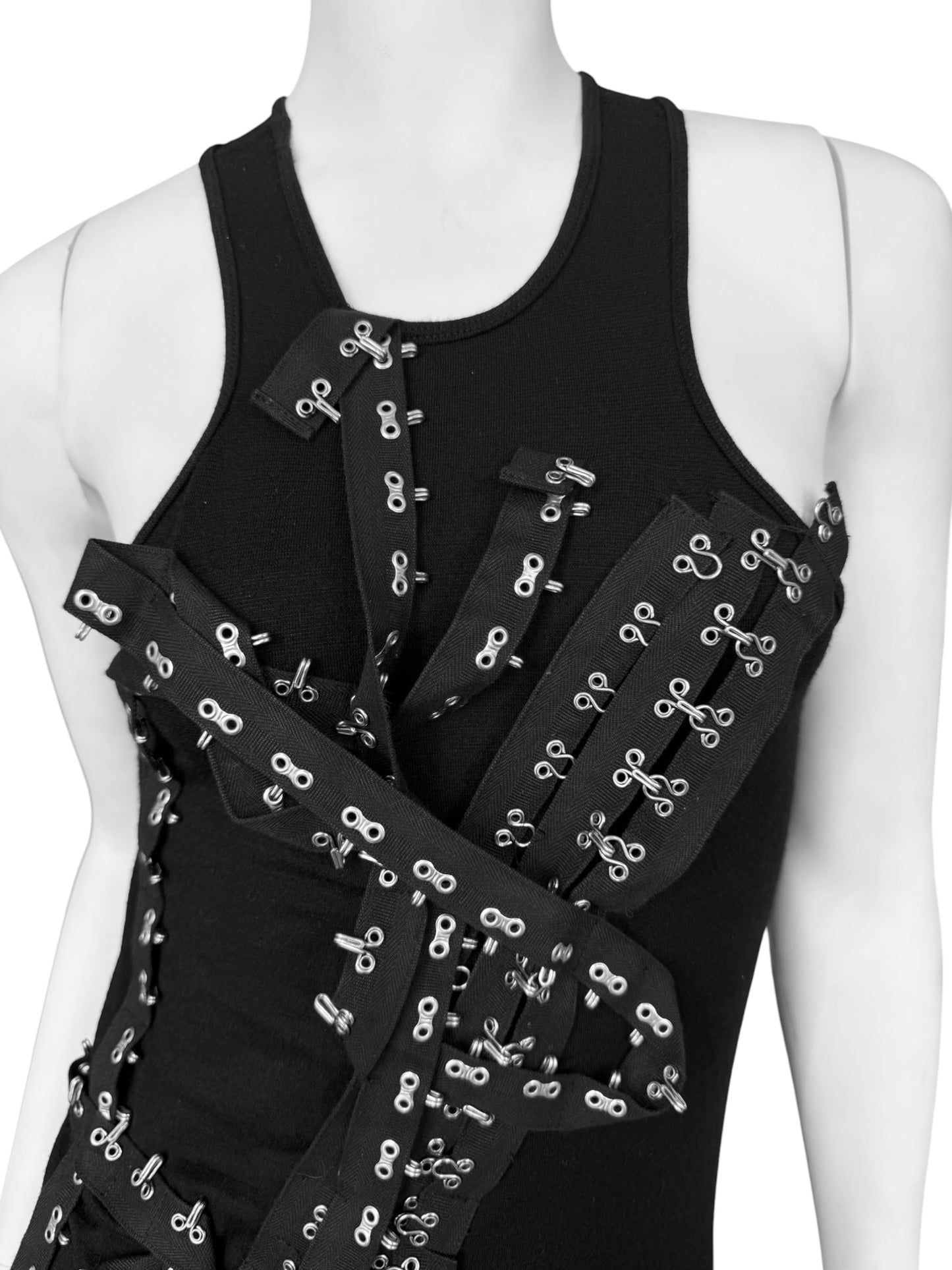 PLEIN SUD JEANS FW2003 BLACK HOOK & EYE STRAP TANK TOP
