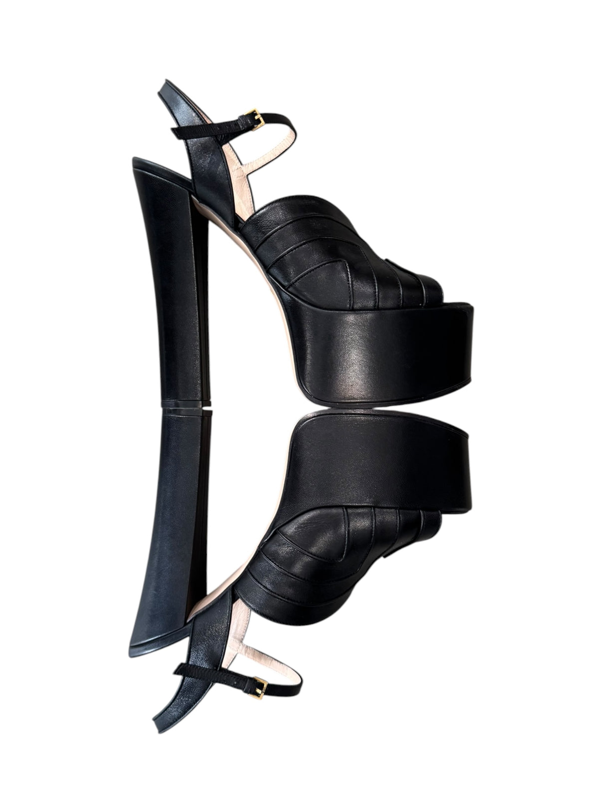 GUCCI SS2022 BY ALESSANDRO MICHELE BLACK LEATHER PLATFORM HEELED SANDALS
