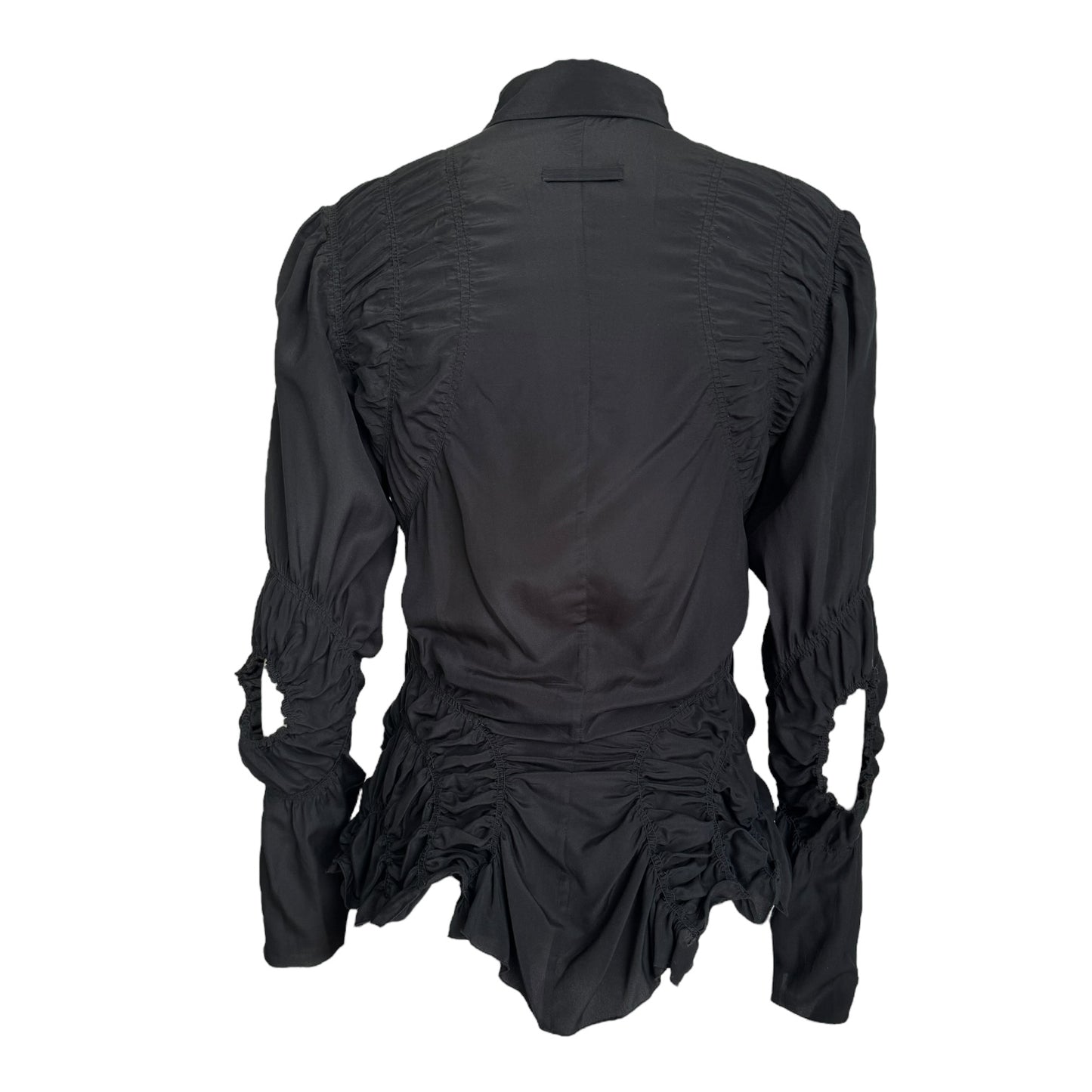 JEAN-PAUL GAULTIER 2000s BLACK SILK GATHERED SHIRT