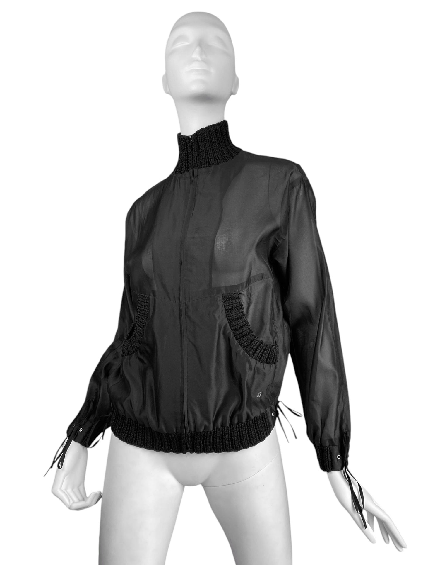 SONIA RYKIEL 2000s BLACK SILK BLEND SHEER BOMBER