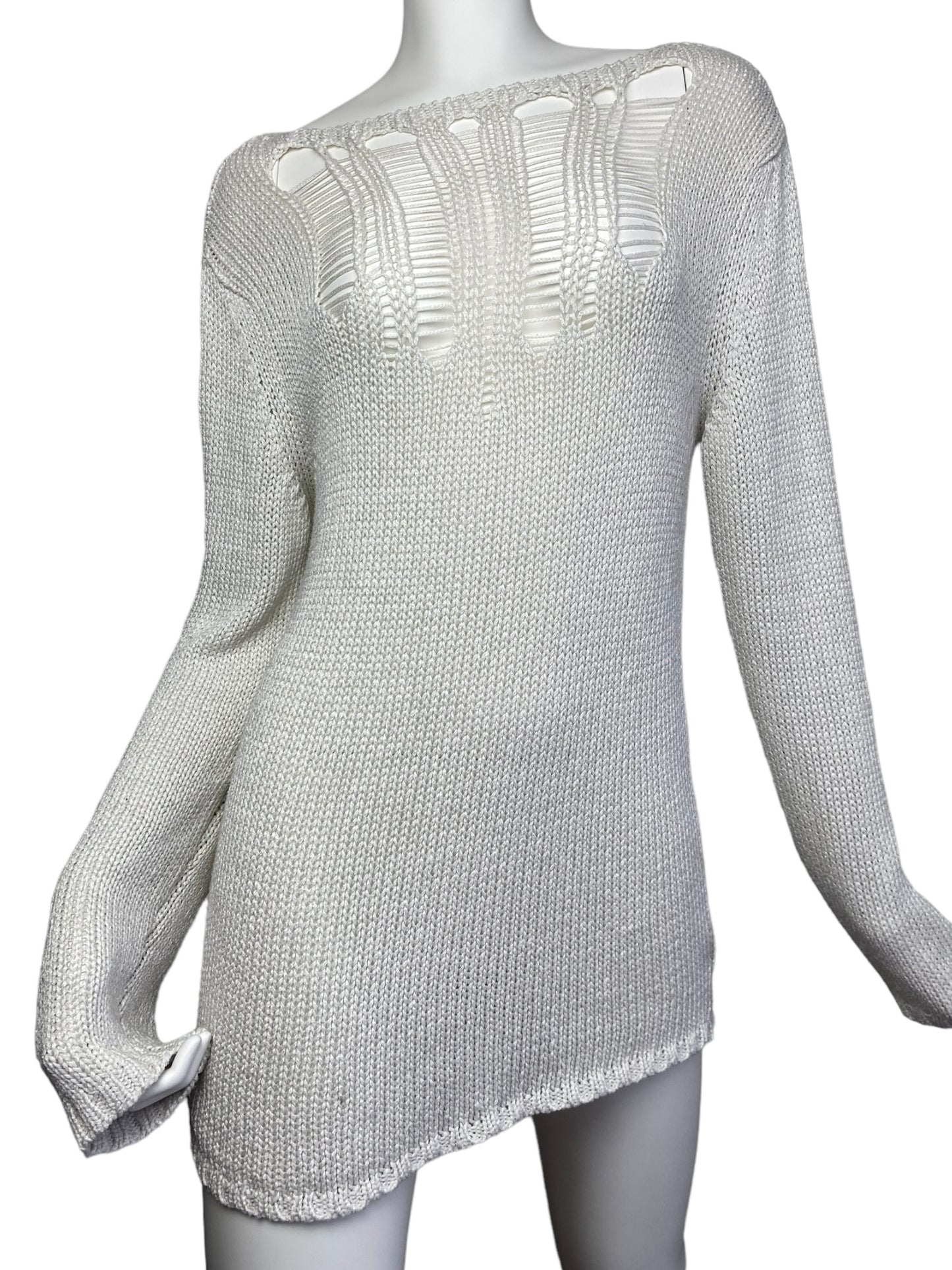 NEW NATH NATH 2000s WHITE DISTRESS KNIT SWEATER