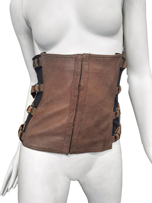 PLEIN SUD FW2001 BROWN LEATHER BONDAGE CORSET