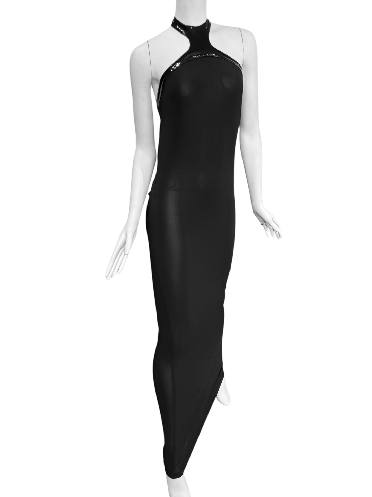 PLEIN SUD SS2004 BLACK HALTER-NECK MAXI DRESS