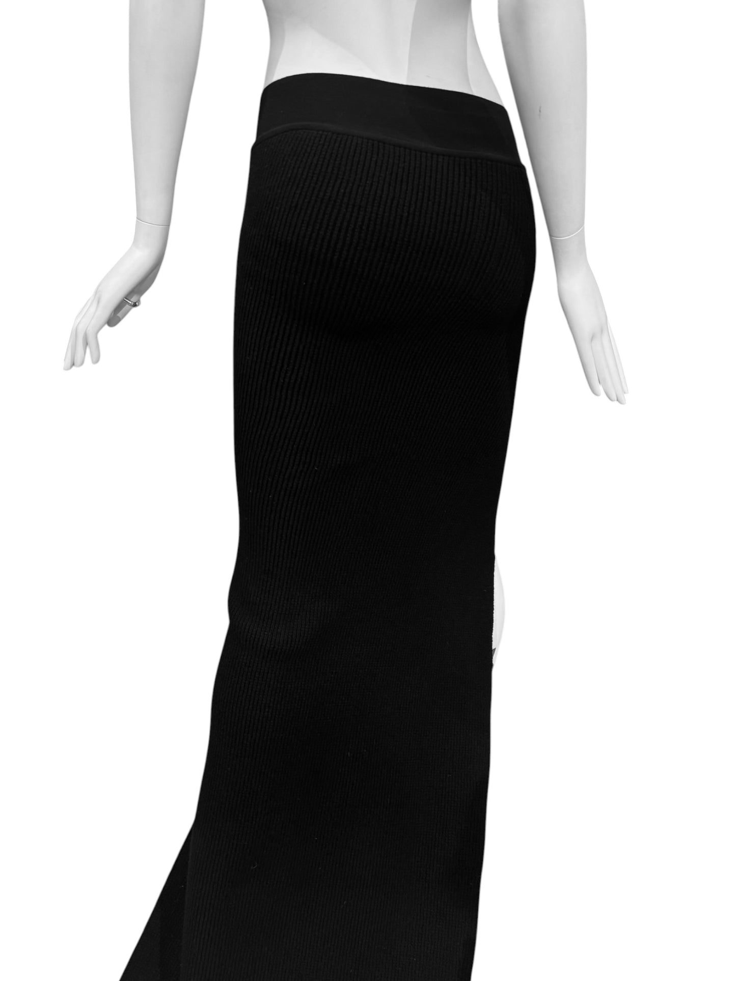RICK OWENS FW2023 «LUXOR» BLACK CASHMERE SLIT MAXI TRAIN SKIRT