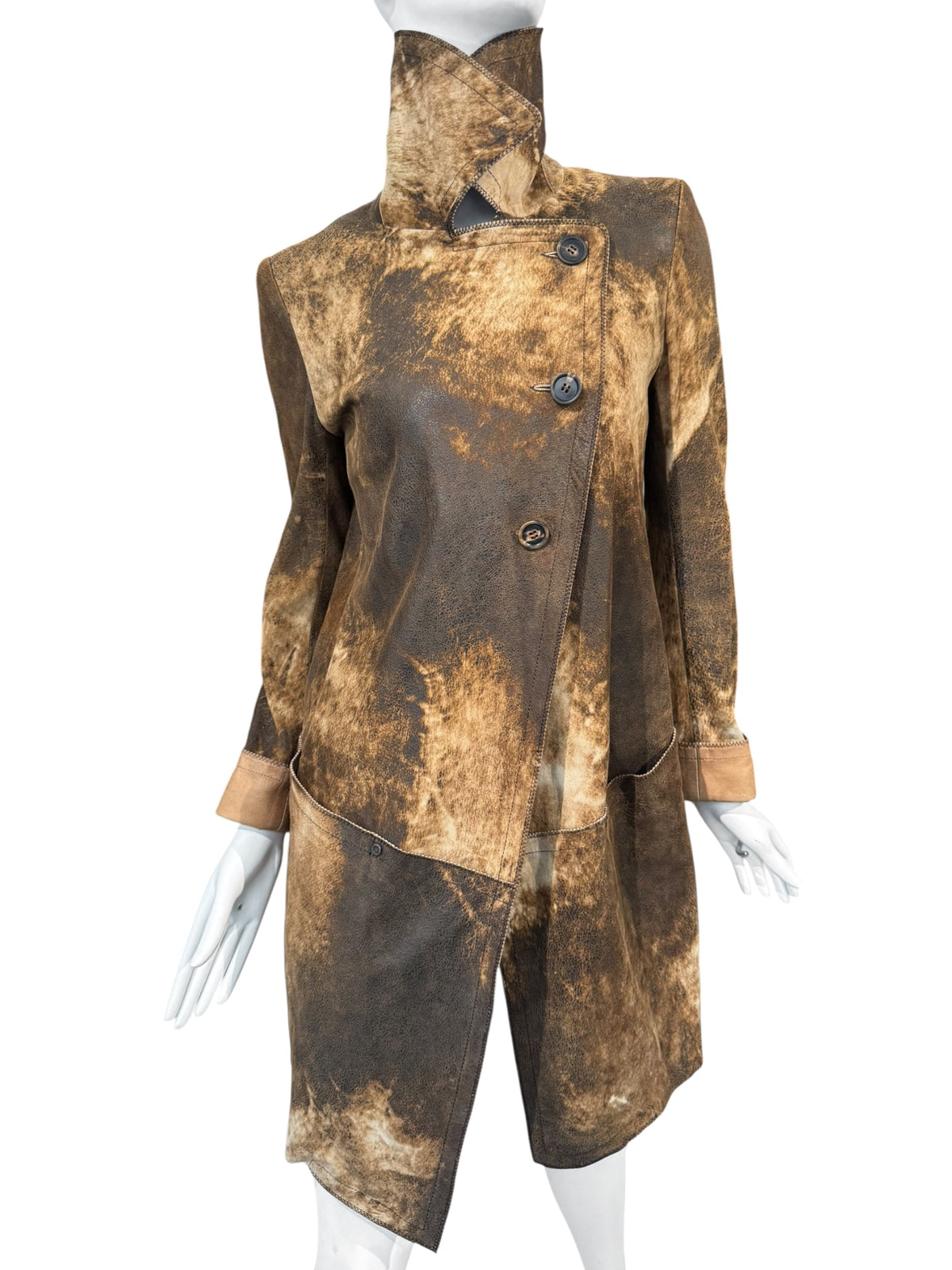 PLEIN SUD JEANIUS FW2011 BROWN LEATHER & FUR 2P. COAT