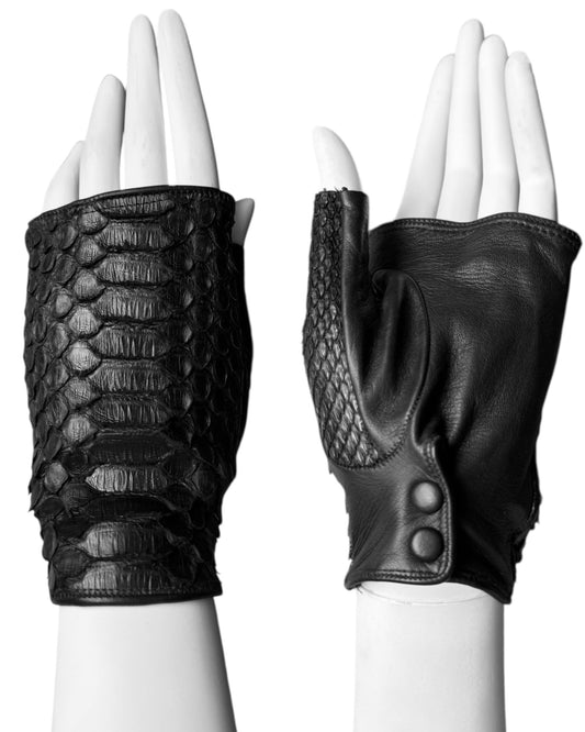 PLEIN SUD FW2012 BLACK PYTHON LEATHER MITTENS