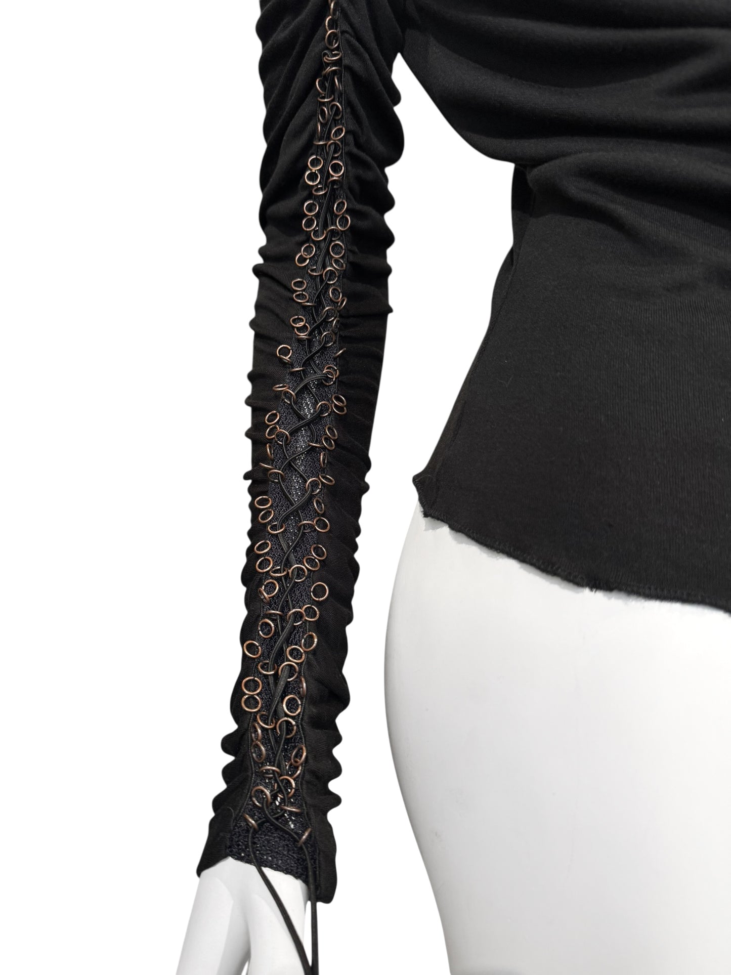 ALEXANDER MCQUEEN FW2002 «SUPERCALIFRAGILISTICEXPIALIDOCIOUS» BLACK LACE-UP PIERCING TOP