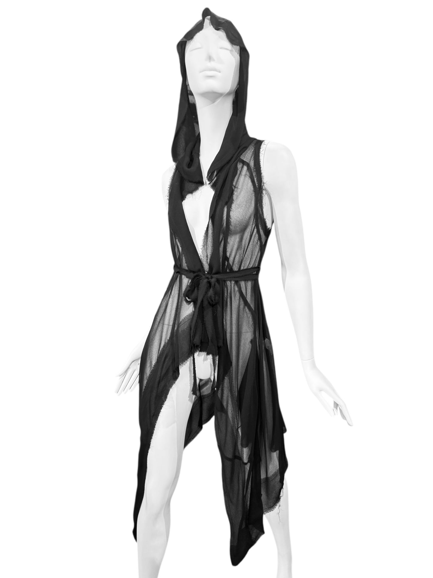 PARKCHOONMOO 2010s BLACK SHEER HOODED TOP