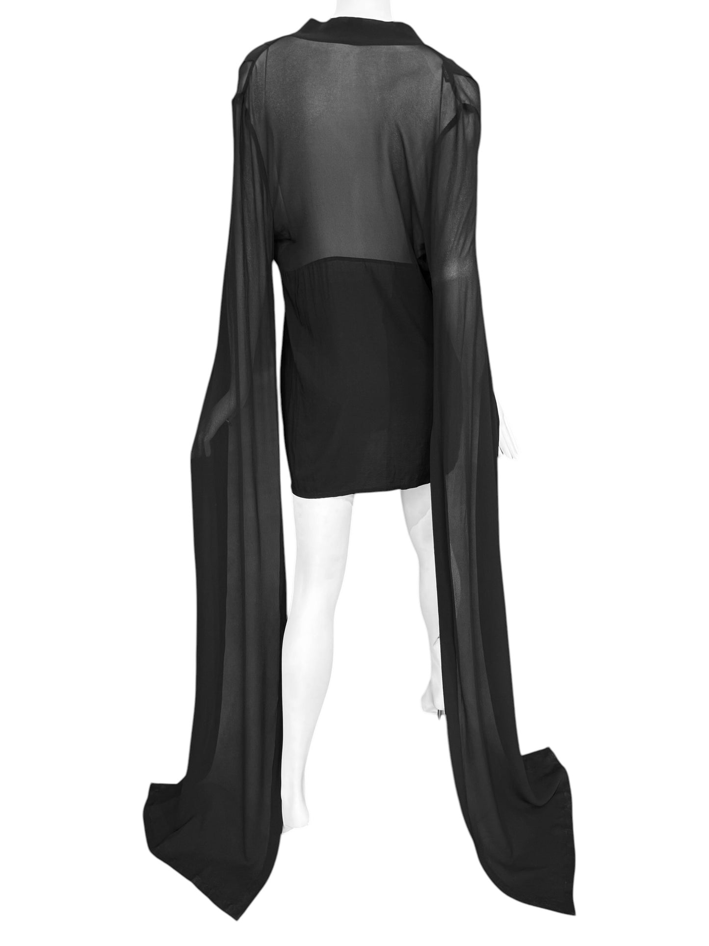 ANN DEMEULEMEESTER SS2013 BLACK SILK MAXI SLEEVES MINI DRESS