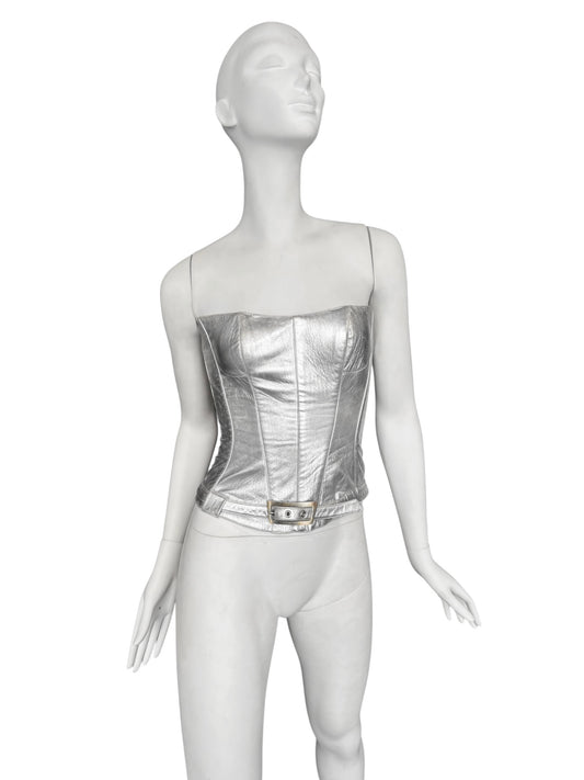 THIERRY MUGLER 1990s SILVER LEATHER CORSET