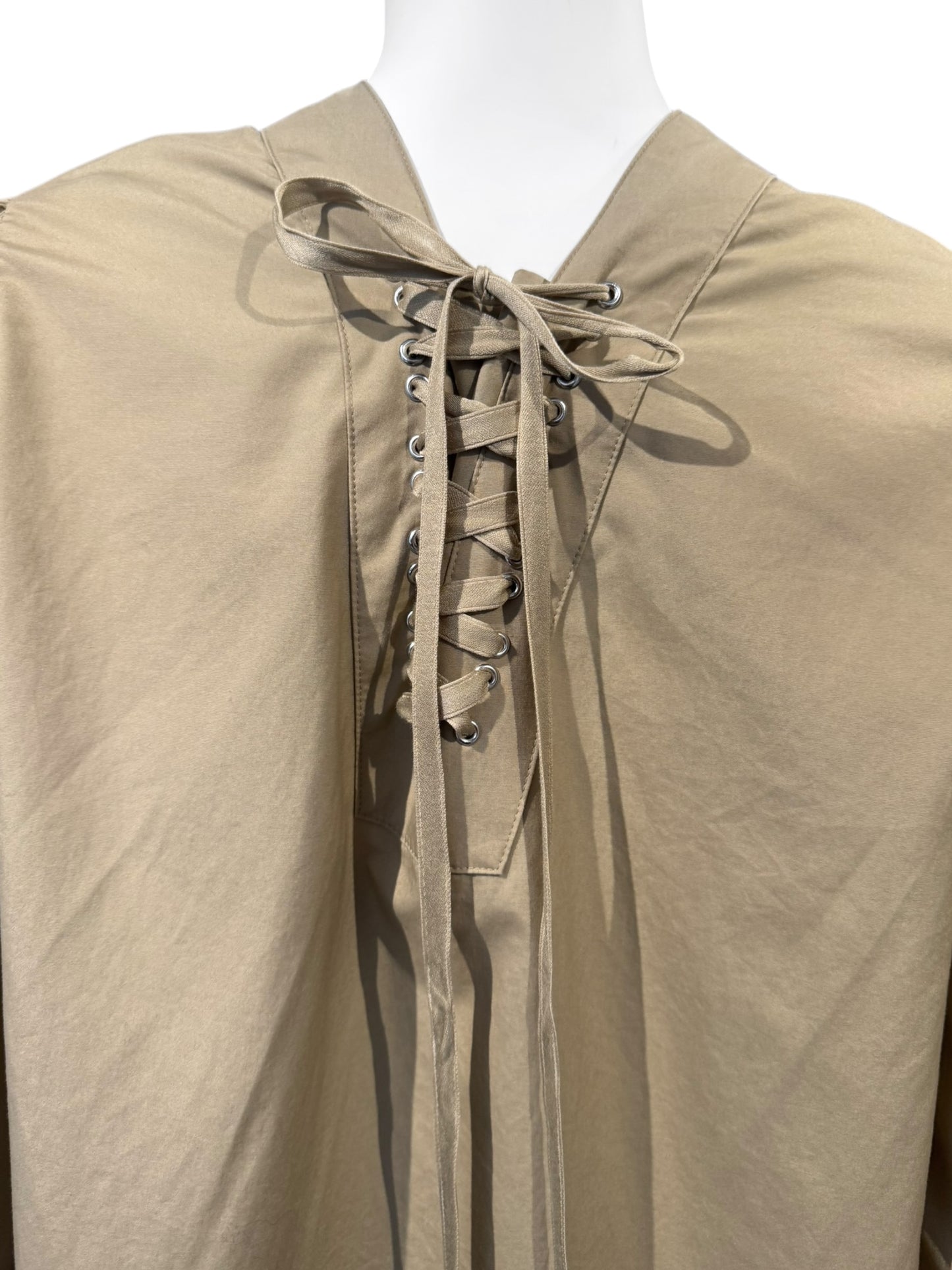 NOIR KEI NINOMIYA SS2022 BEIGE LACE-UP NECKLINE PUFFY SLEEVES TOP