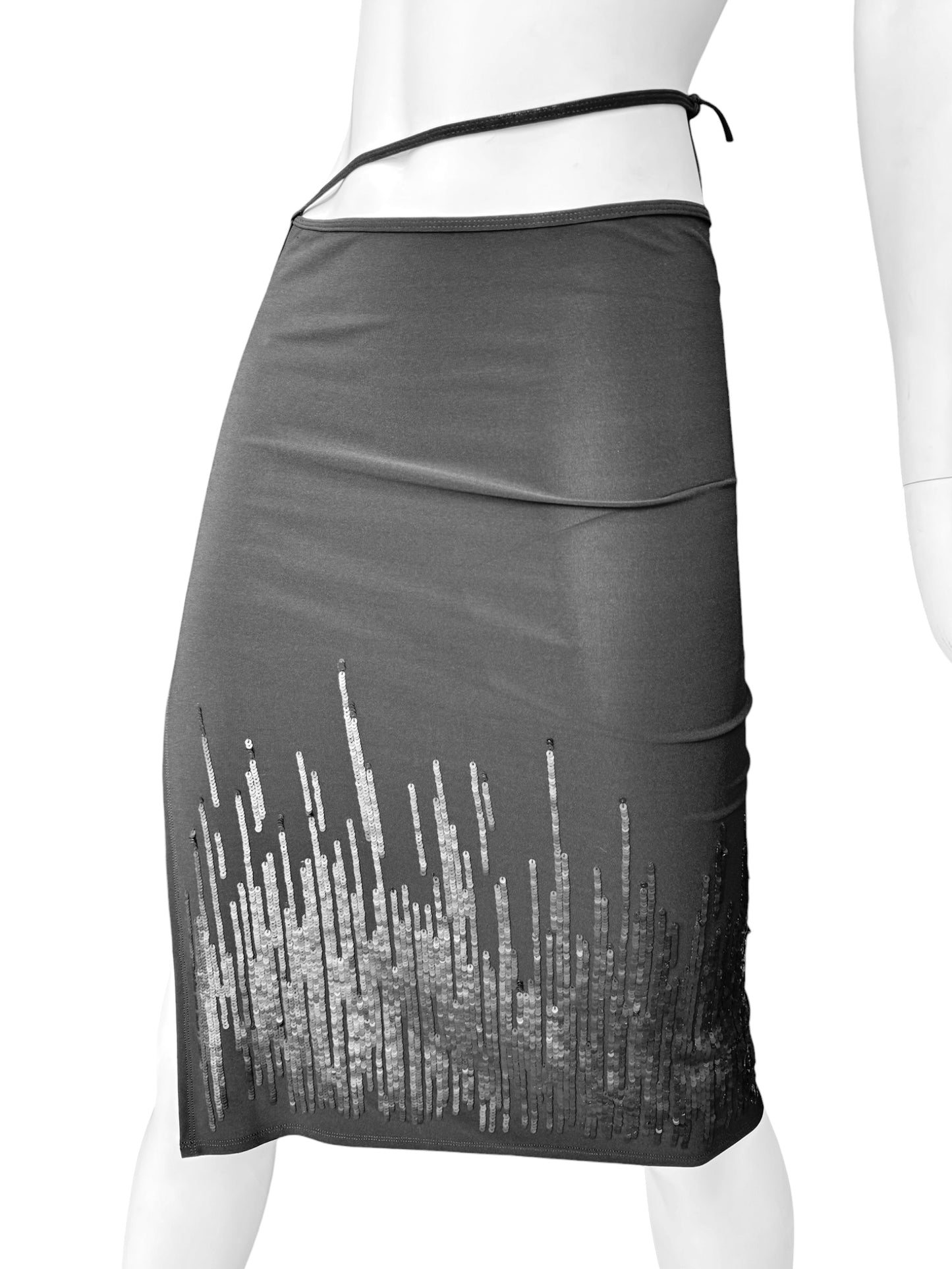 PLEIN SUD 2000s BLACK SEQUINS MIDI SKIRT