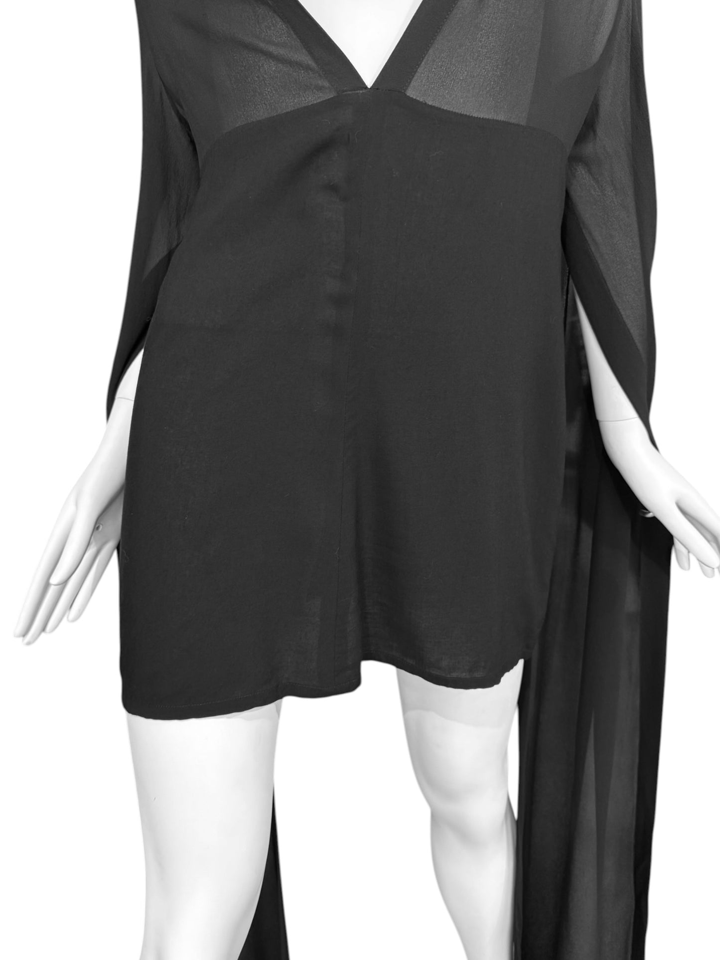 ANN DEMEULEMEESTER SS2013 BLACK SILK MAXI SLEEVES MINI DRESS