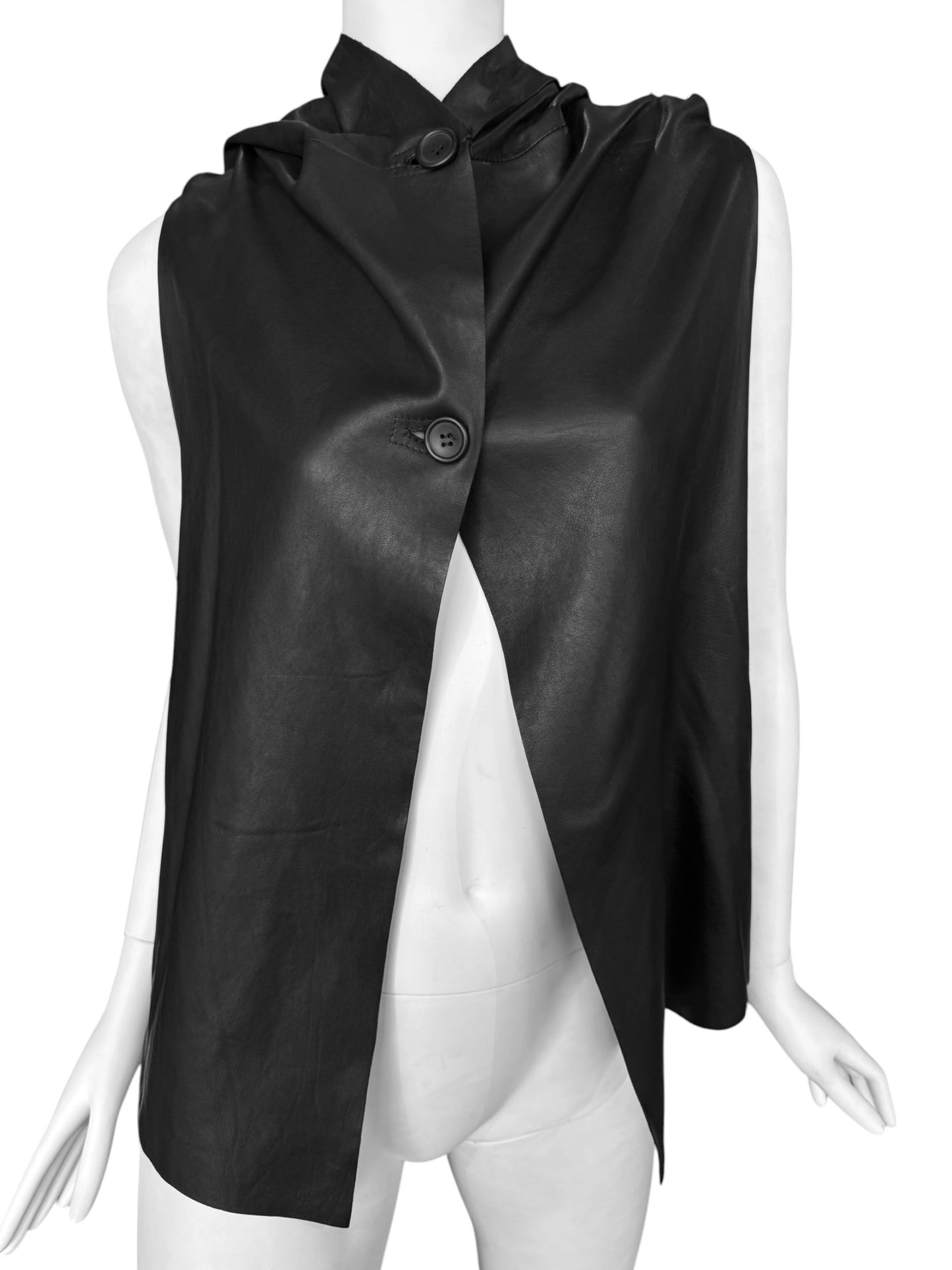 CHRISTOPHE NEKROMANCIÈ 2000s BLACK LEATHER HOODED VEST