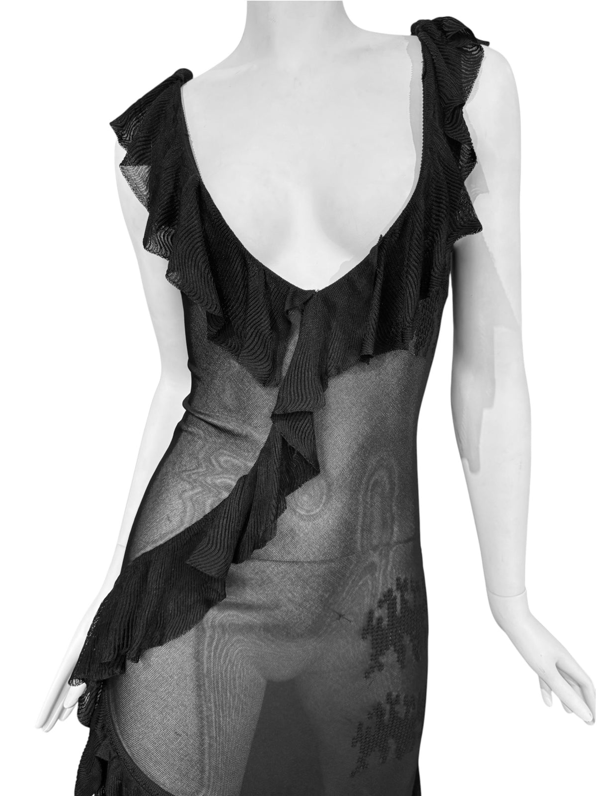 JOHN GALLIANO FW1996 BLACK SHEER TATOO MAXI DRESS