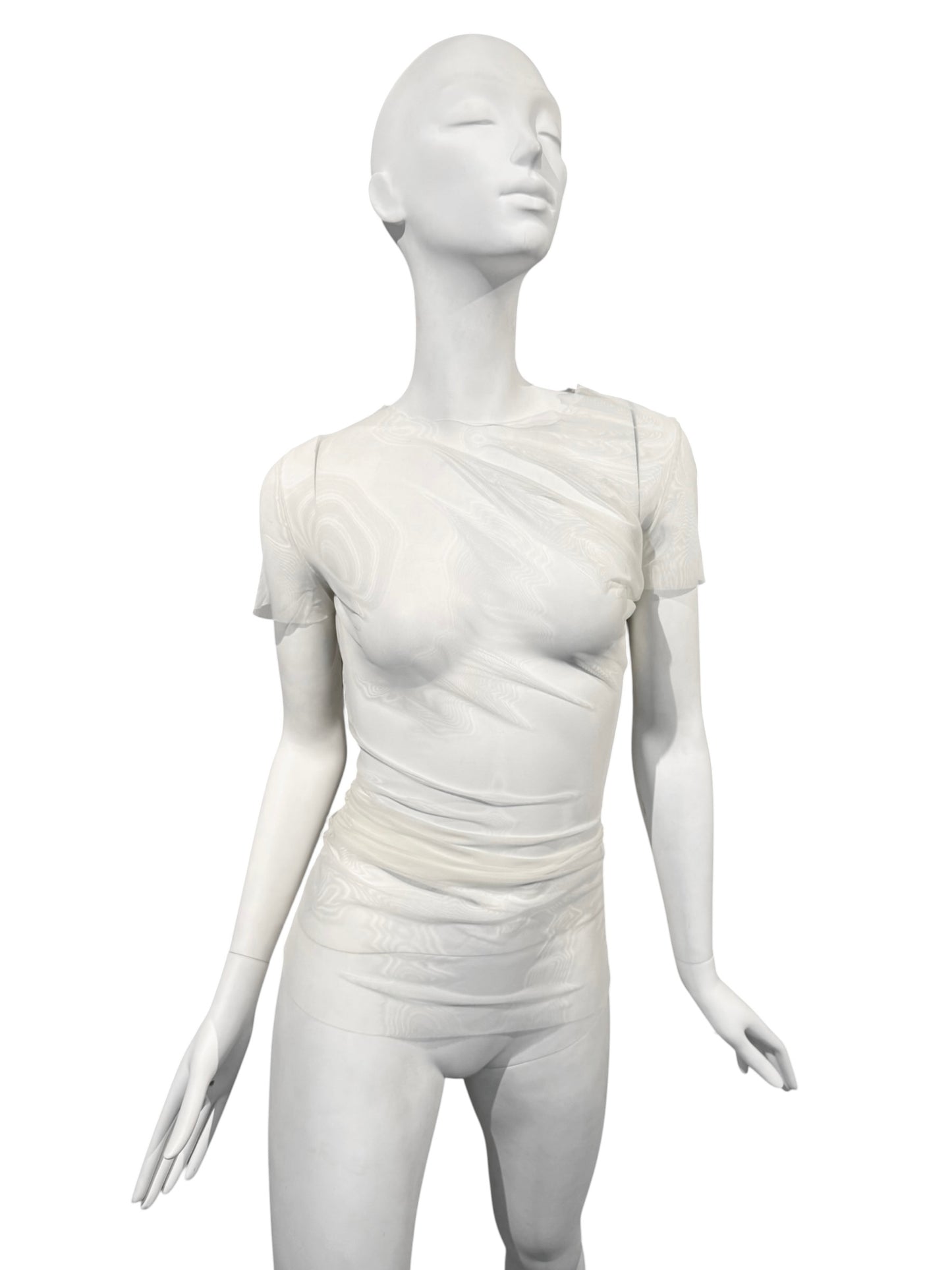 MAISON MARGIELA SS2021 BY JOHN GALLIANO SS2021 WHITE MESH ASYMMETRICAL TOP