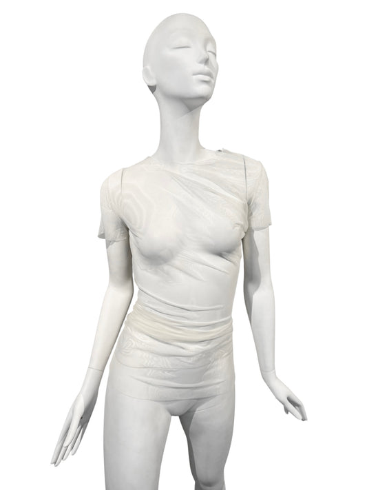 MAISON MARGIELA SS2021 BY JOHN GALLIANO SS2021 WHITE MESH ASYMMETRICAL TOP