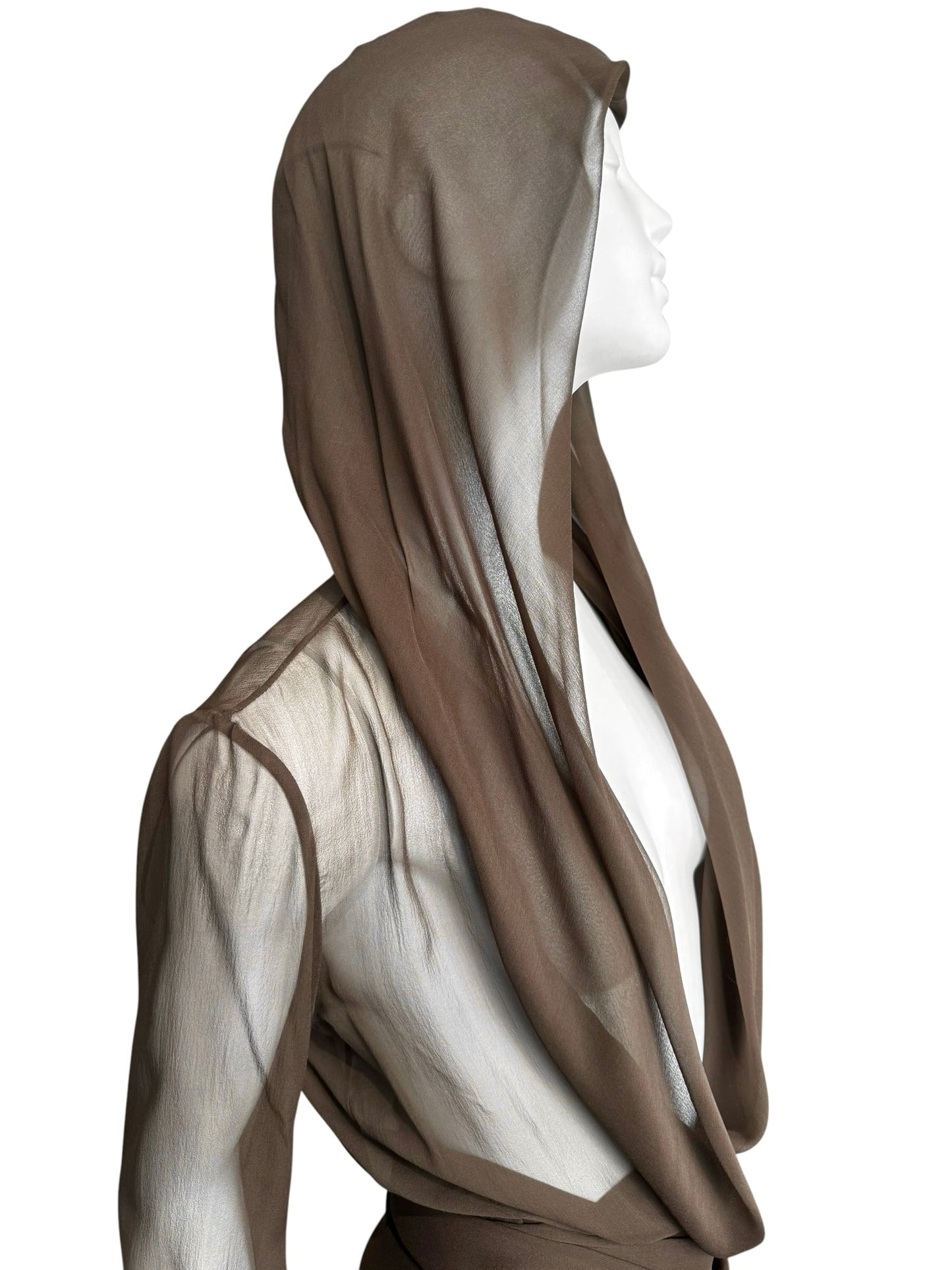 SAINT LAURENT PRE-FALL 2023 BY ANTHONY VACCARELLO BROWN SILK HOODED WRAP BLOUSE