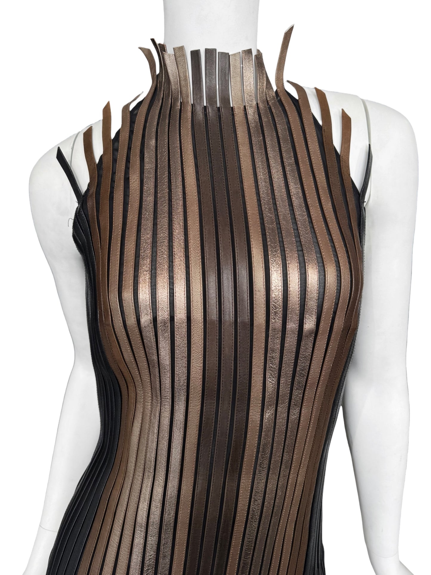 JITROIS 2000s BROWN LEATHER STRIP TANK TOP