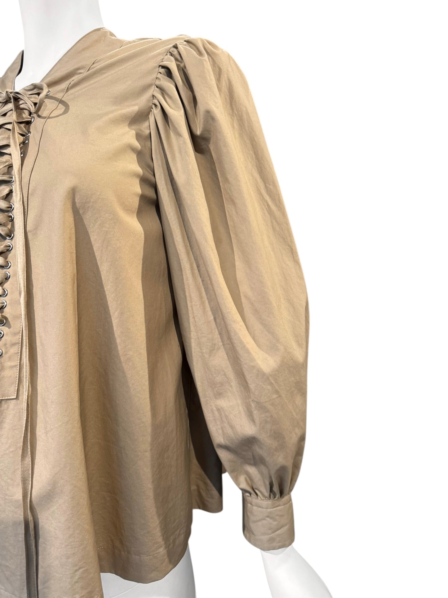 NOIR KEI NINOMIYA SS2022 BEIGE LACE-UP NECKLINE PUFFY SLEEVES TOP