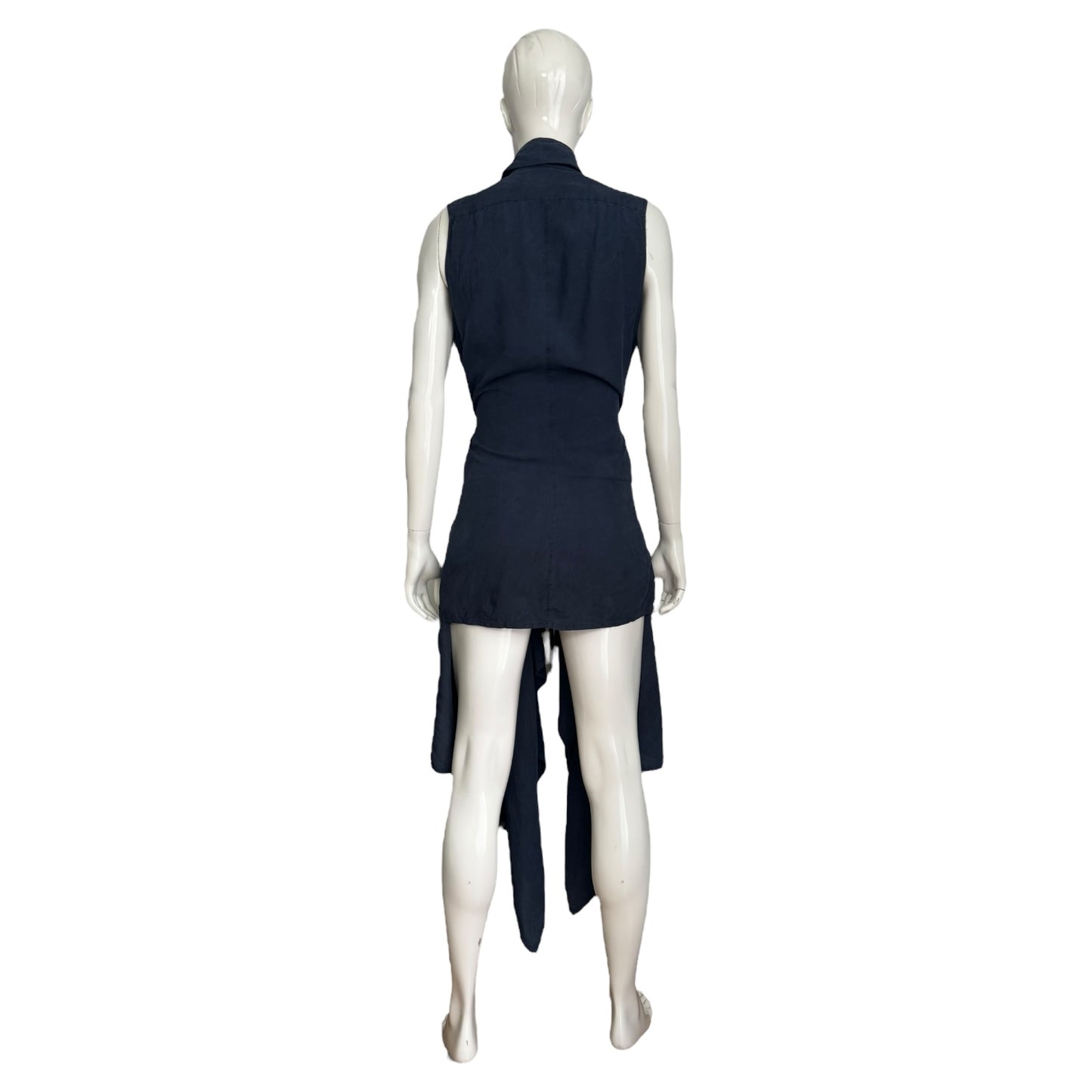 MARC LE BIHAN SS2021 NAVY BLUE SILK SLEEVELESS SHIRT