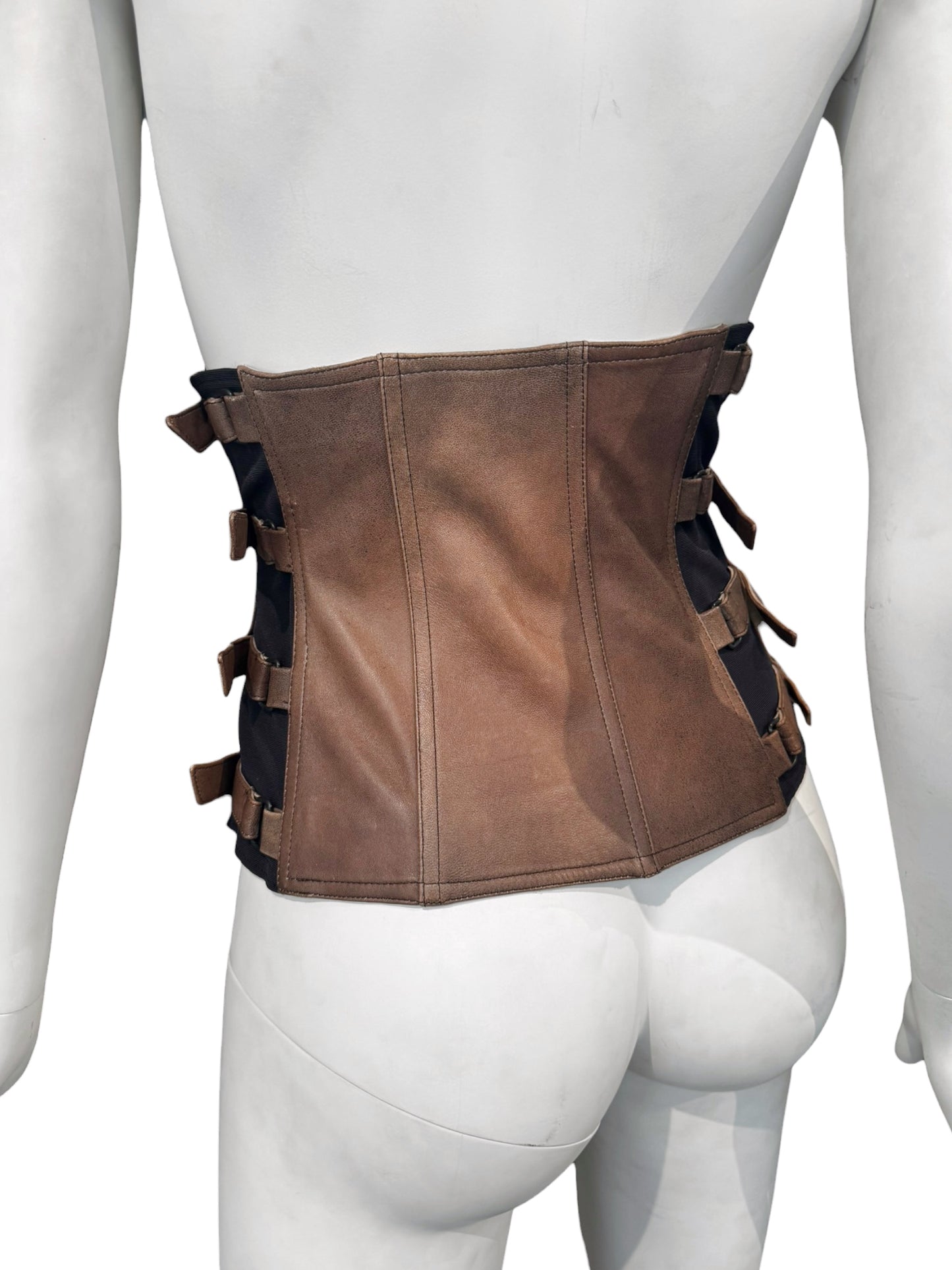 PLEIN SUD FW2001 BROWN LEATHER BONDAGE CORSET