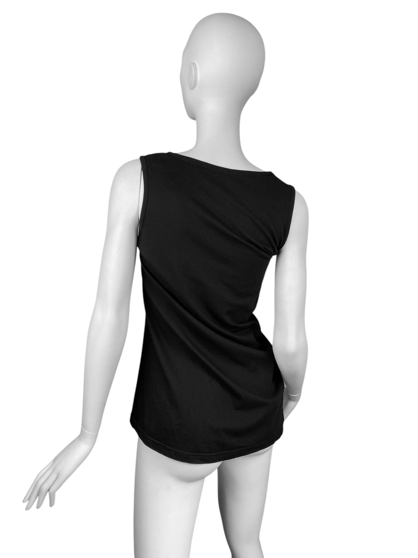 CORA KEMPERMAN 2000s BLACK ASYMMETRICAL DRAPED TANK TOP