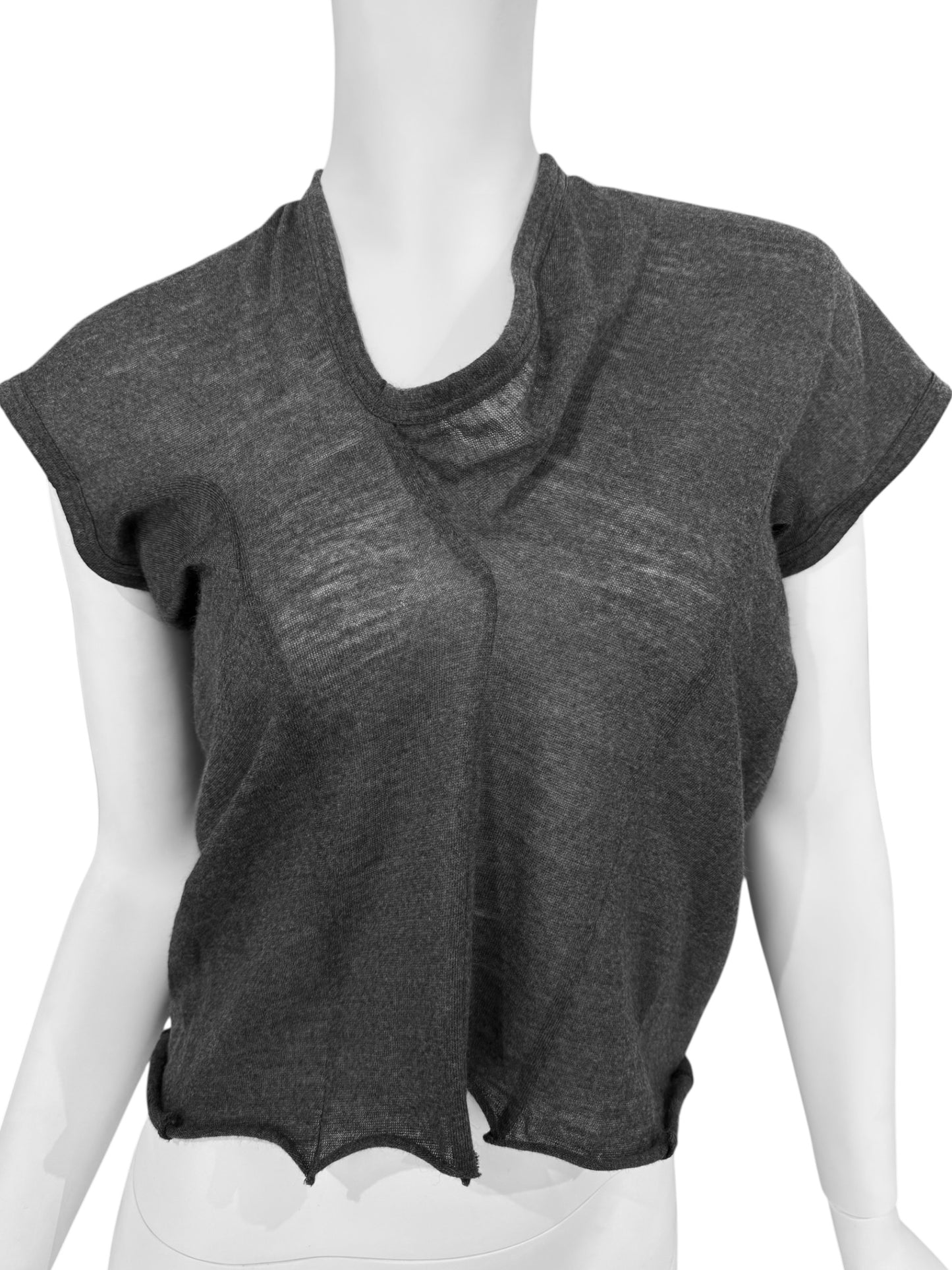 COMME DES GARÇONS 2000s GREY WOOL ASYMMETRICAL DECONSTRUCTED TOP