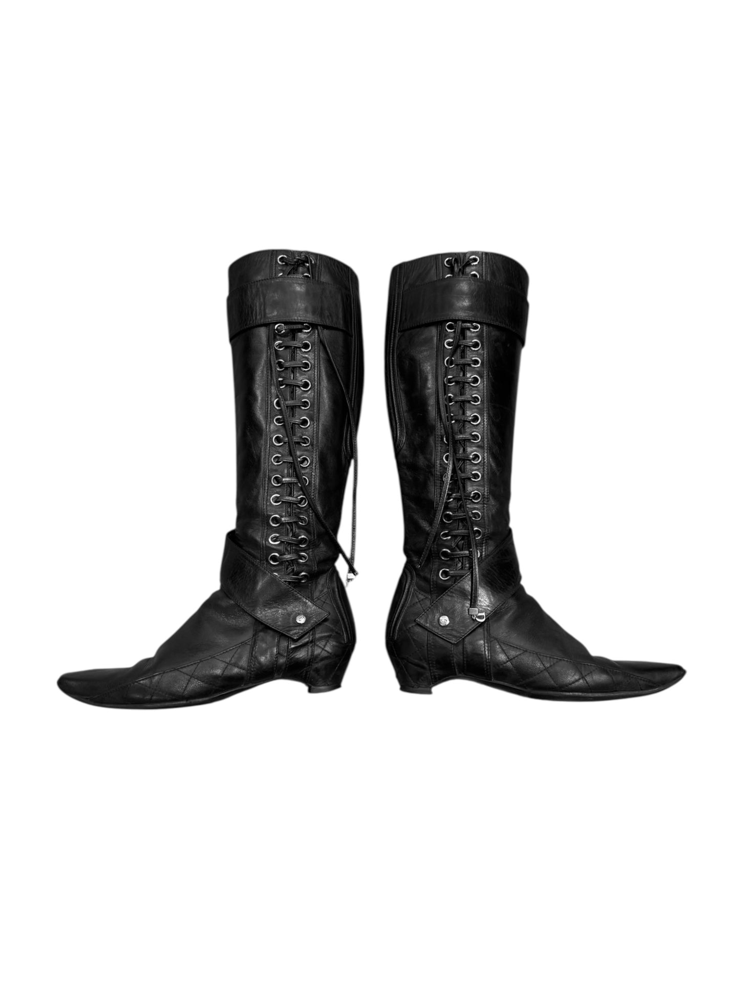 DIOR FW2005 BY JOHN GALLIANO BLACK LEATHER BOOTS