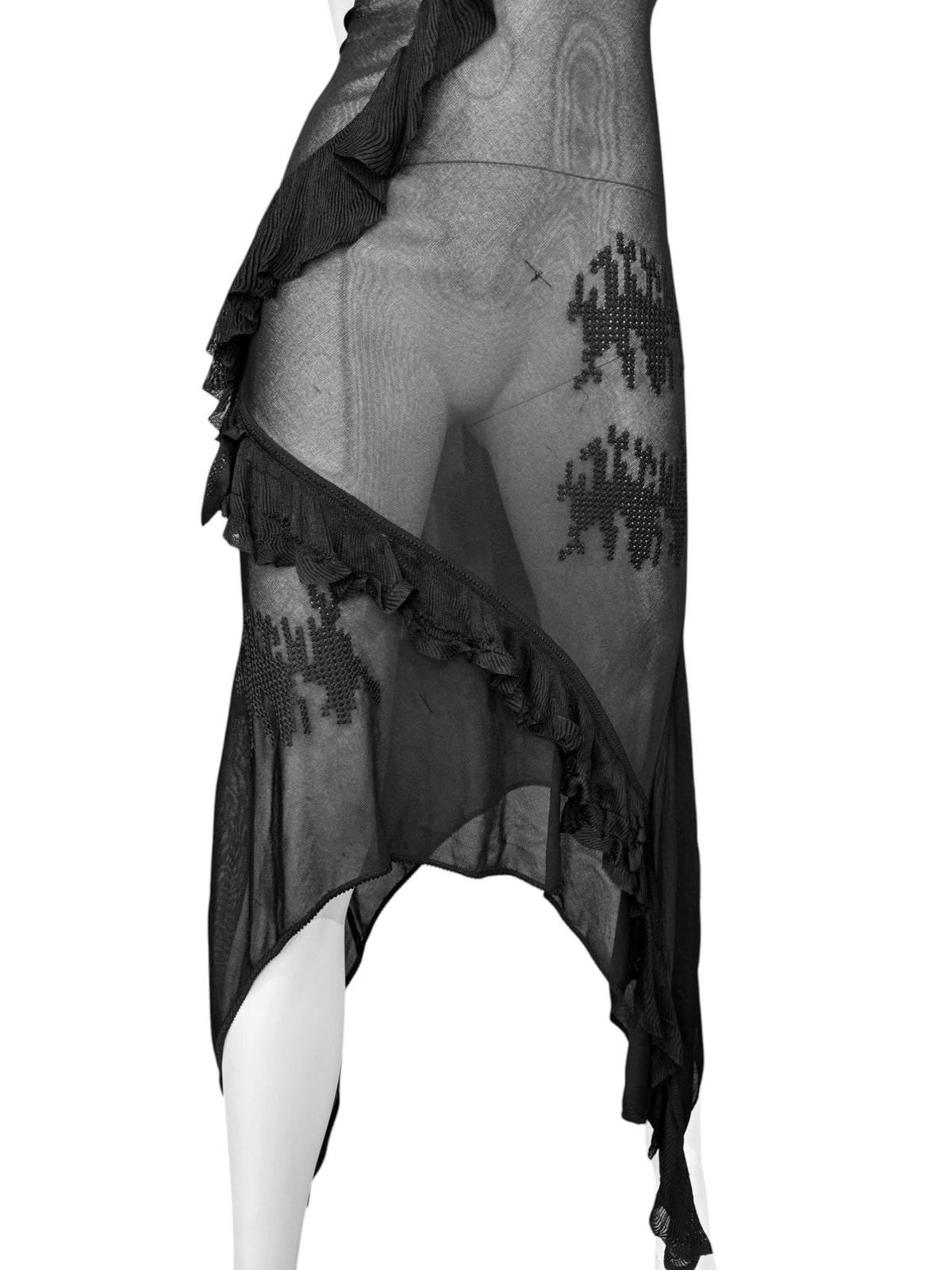 JOHN GALLIANO FW1996 BLACK SHEER TATOO MAXI DRESS