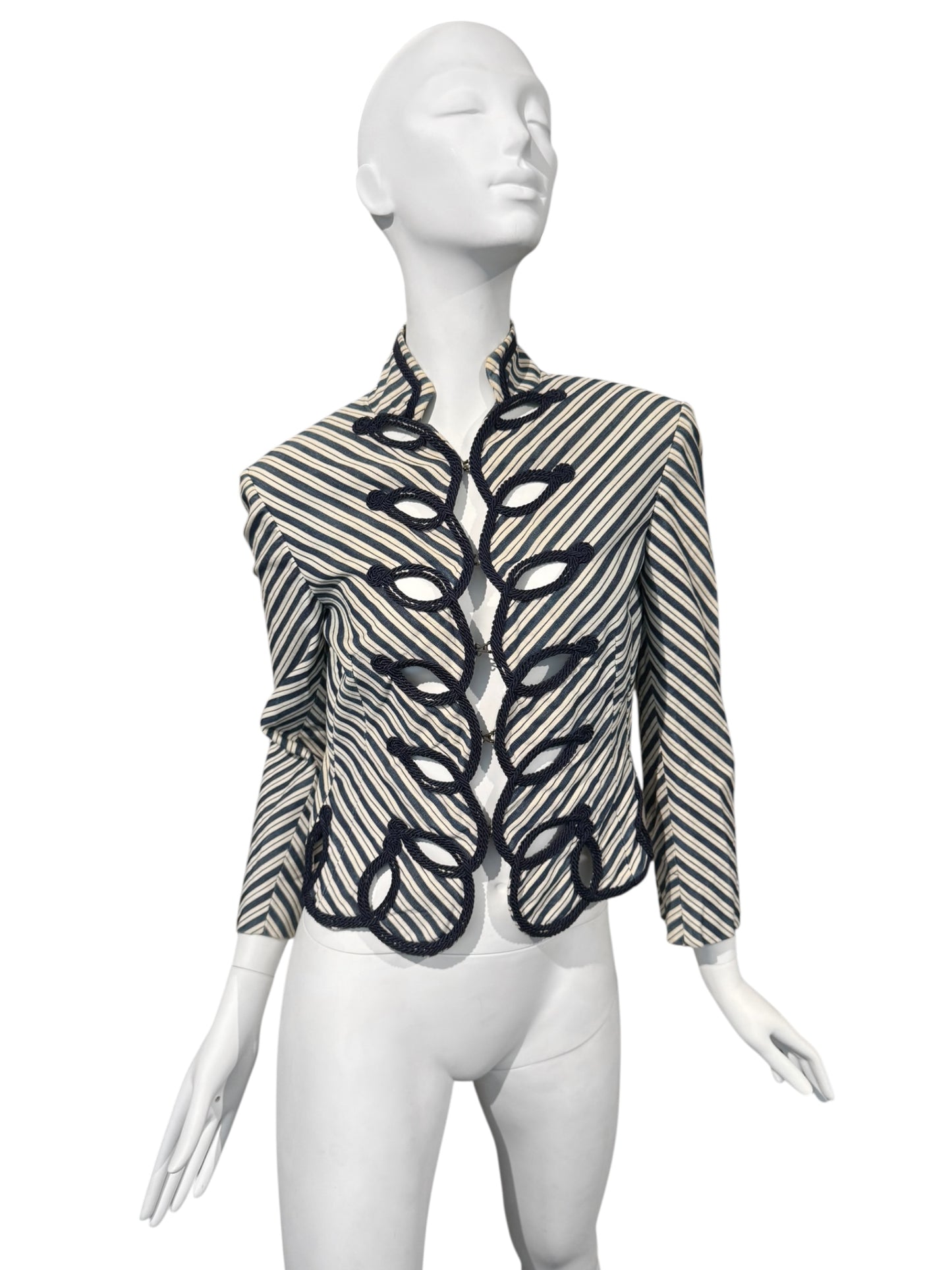 ALEXANDER MCQUEEN SS2005 «IT’S ONLY A GAME» OFF-WHITE & NAVY BLUE STRIPED NAPOLEON JACKET