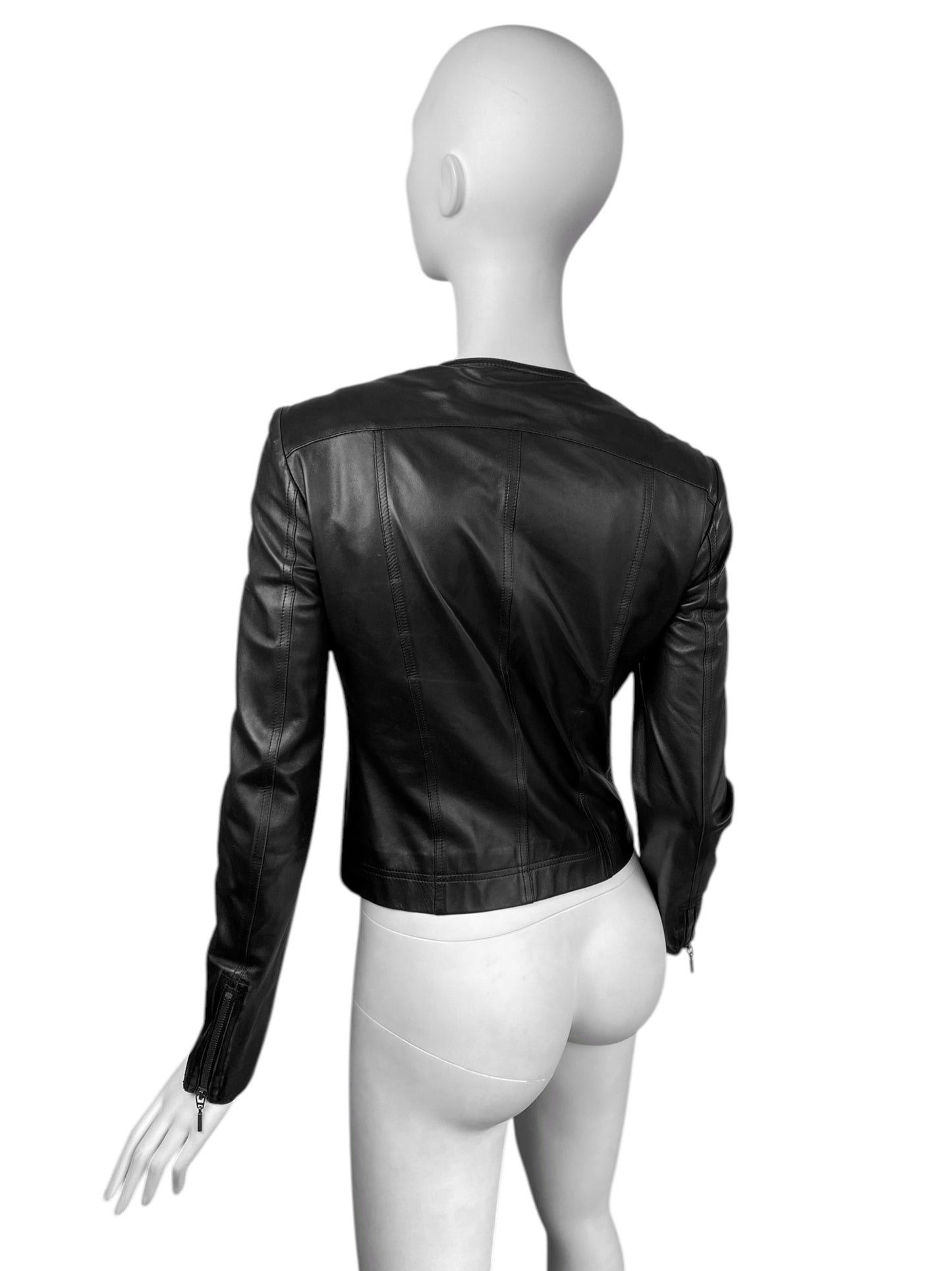 PLEIN SUD 2000s BLACK LEATHER LACED SHOULDERS JACKET