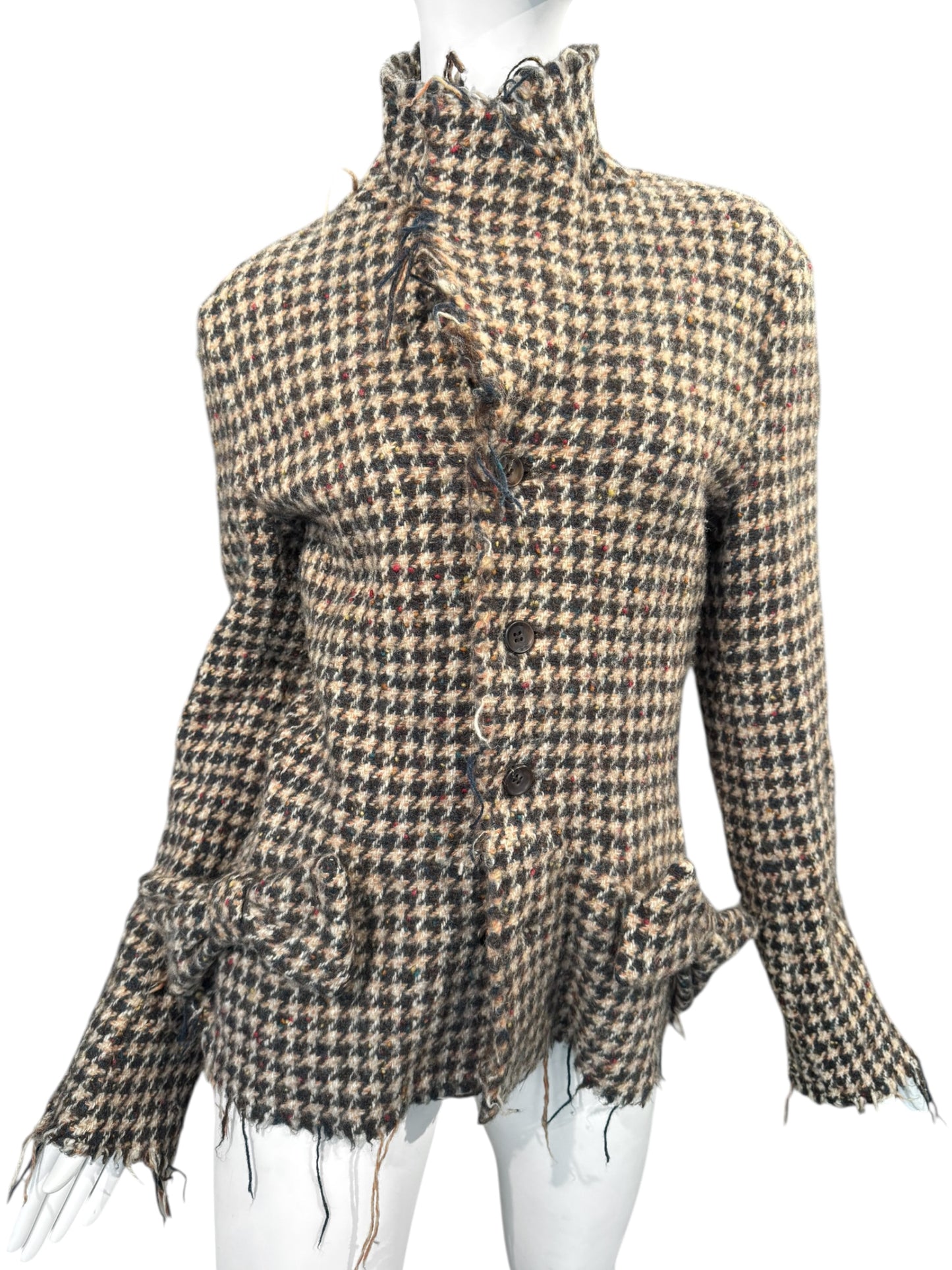 JUNYA WATANABE FW2003 BROWN WOOL HOUNDSTOOTH TWEED BOW BLAZER