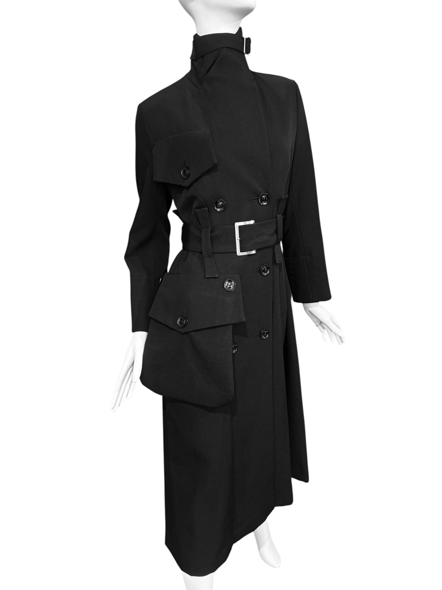 YOHJI YAMAMOTO FW2004 BLACK WOOL POCKET COAT